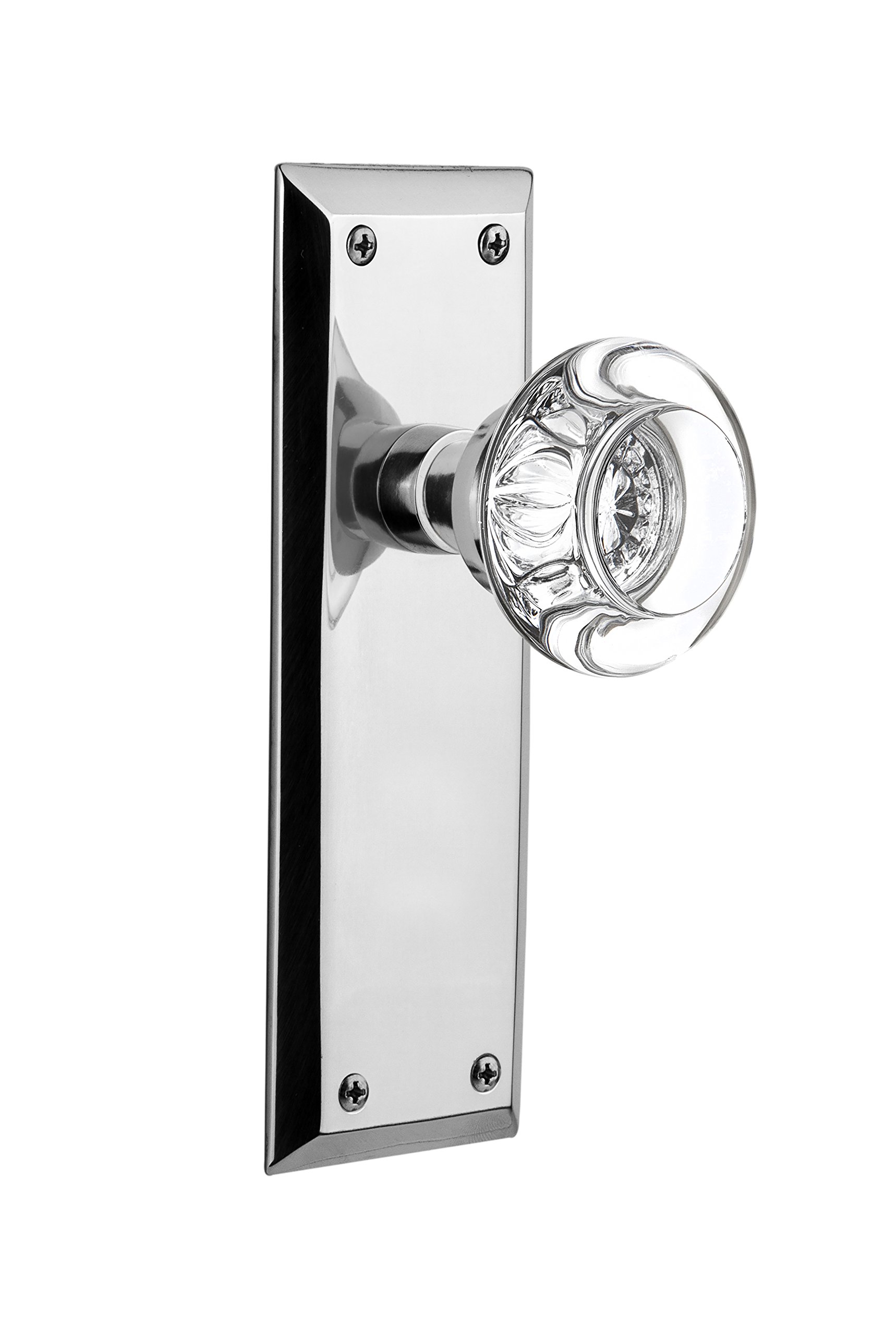 Vintage Single Dummy Door Plate - Bright Chrome New York Style with Round Clear Crystal Glass Knob | Classic Home Decor for Interior Doors, Cabinets & Furniture Restoration