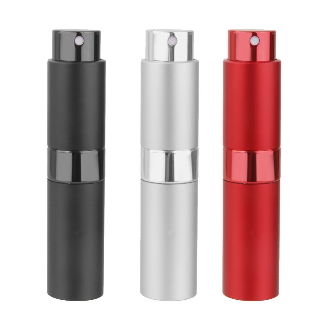 8ml Portable Travel Mini Refillable Perfume Atomizer Bottle Pump - 3 Colors (Black) for Women & Men, Perfect for Airplane Carry-On, Gym Bag & Purse Essentials