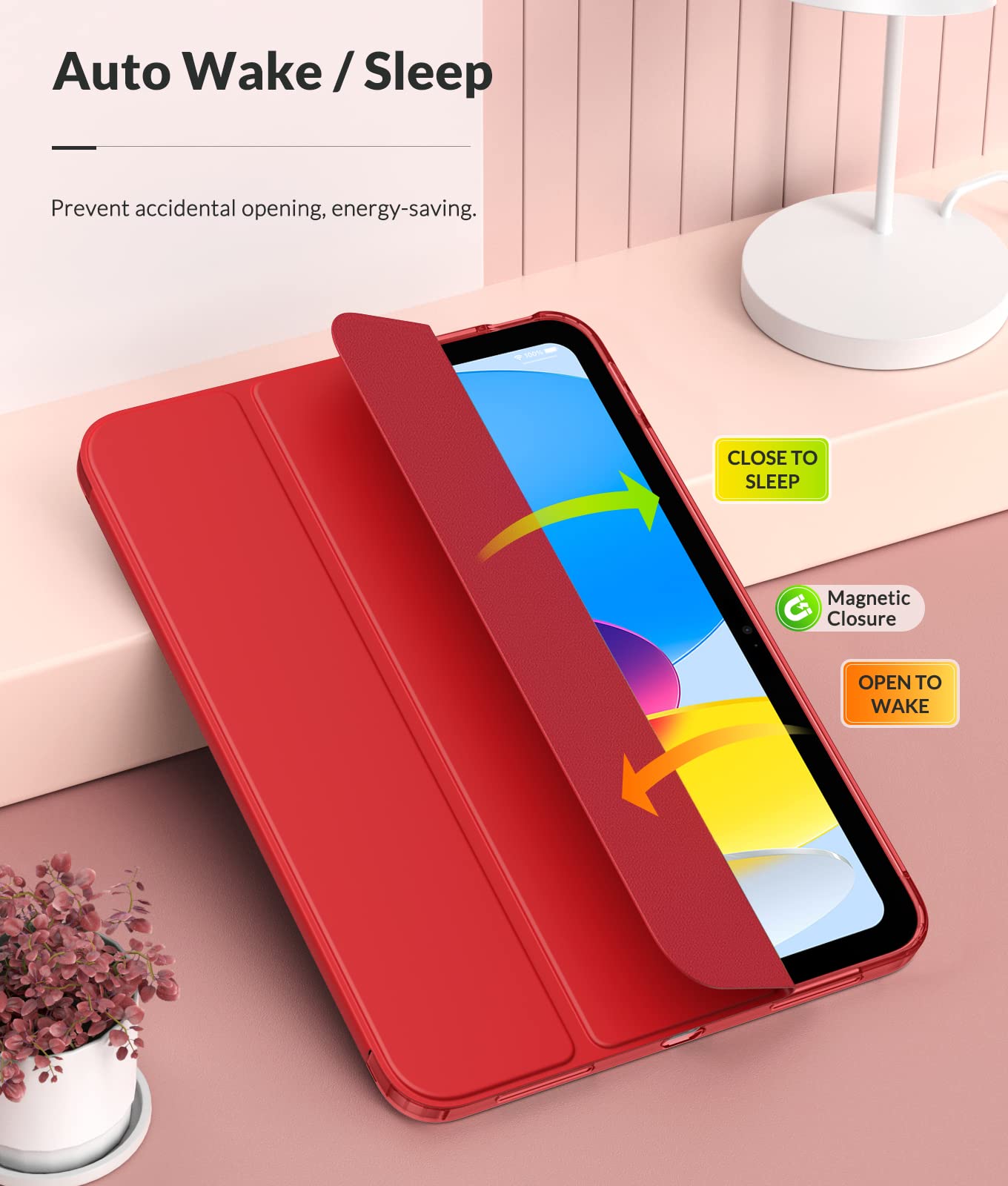 MoKo iPad 11th Gen (2025) & 10th Gen (2022) Case - 11 inch/10.9 inch Protective Cover with Soft TPU Frosted Back, Auto Wake/Sleep, Touch ID Support - Red | Perfect for Work, School & Travel