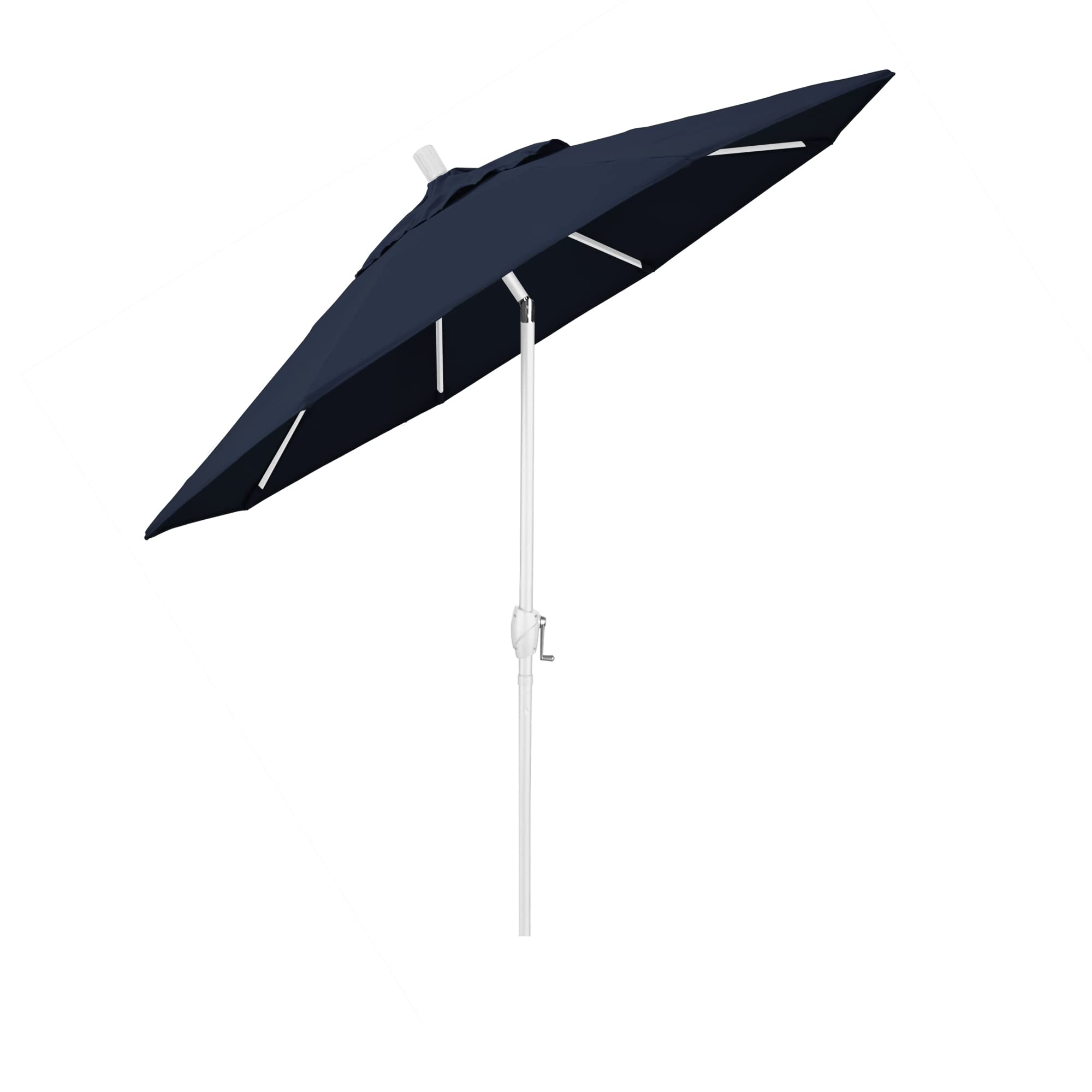 7.5' Round Aluminum Market Umbrella with Crank Lift & Push Button Tilt - White Pole & Navy Blue Olefin Canopy - Perfect for Patio, Garden, Poolside, and Outdoor Dining Areas
