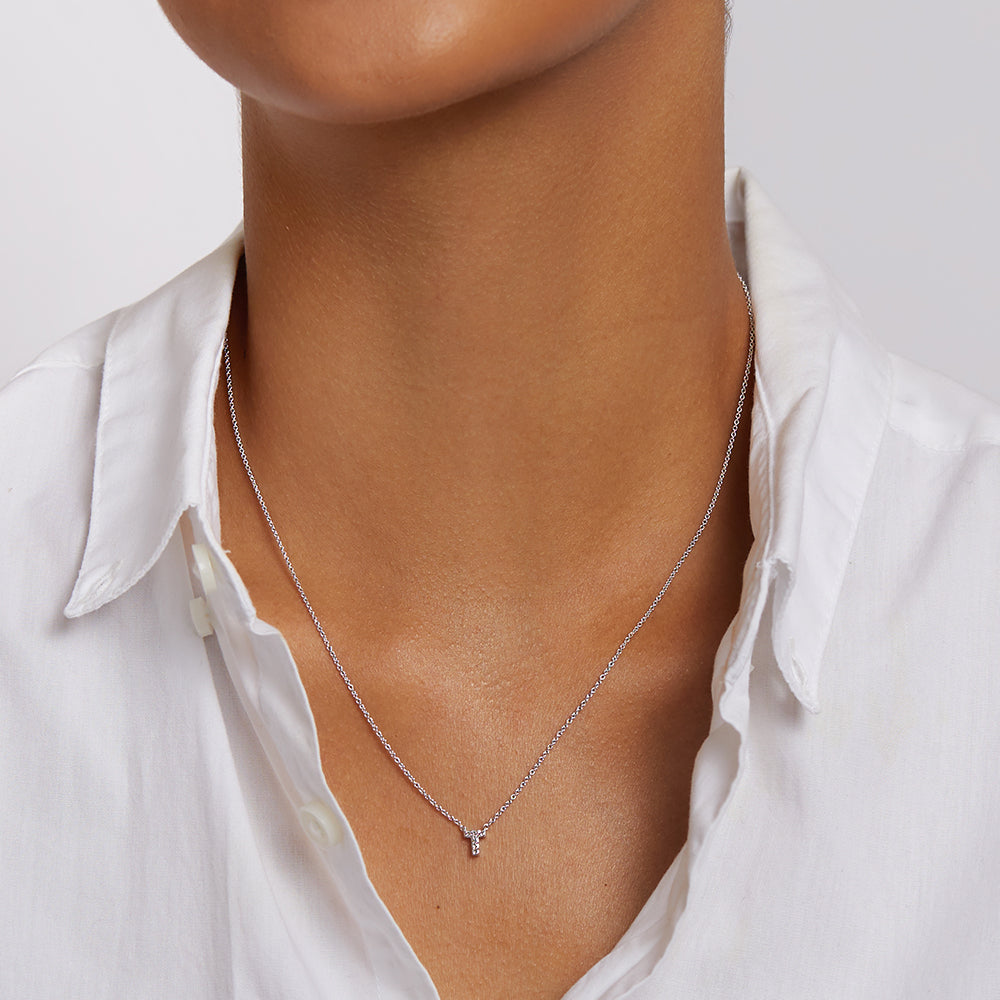 Diamond Letter T Necklace in Sterling Silver - Elegant Personalized Jewelry for Women, Perfect for Gifts, Anniversaries & Special Occasions