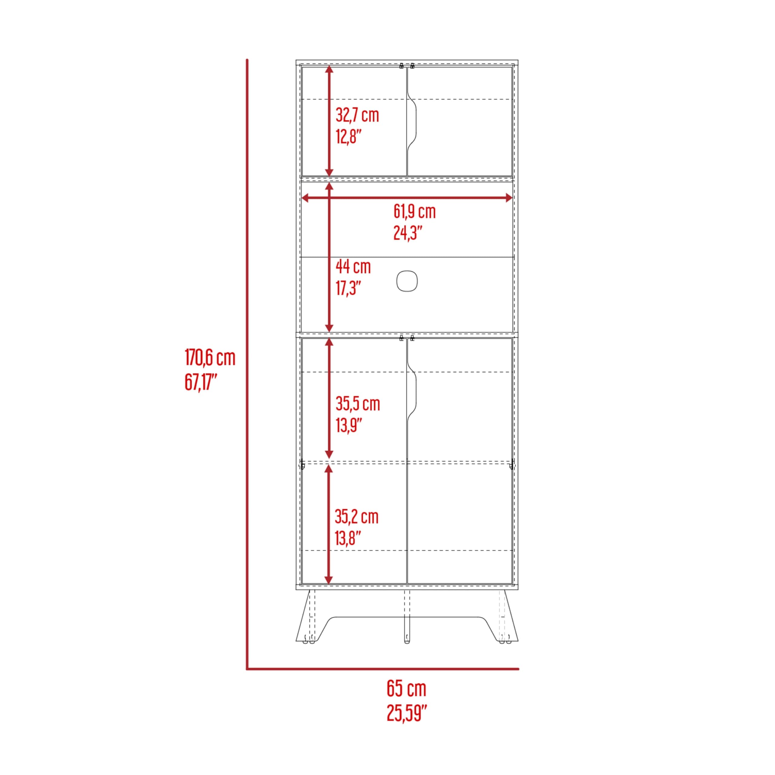 Tuhome Pamplona Microwave Tall Cabinet with Double Doors - Light Oak/White Finish - Perfect for Kitchen Storage & Countertop Organization