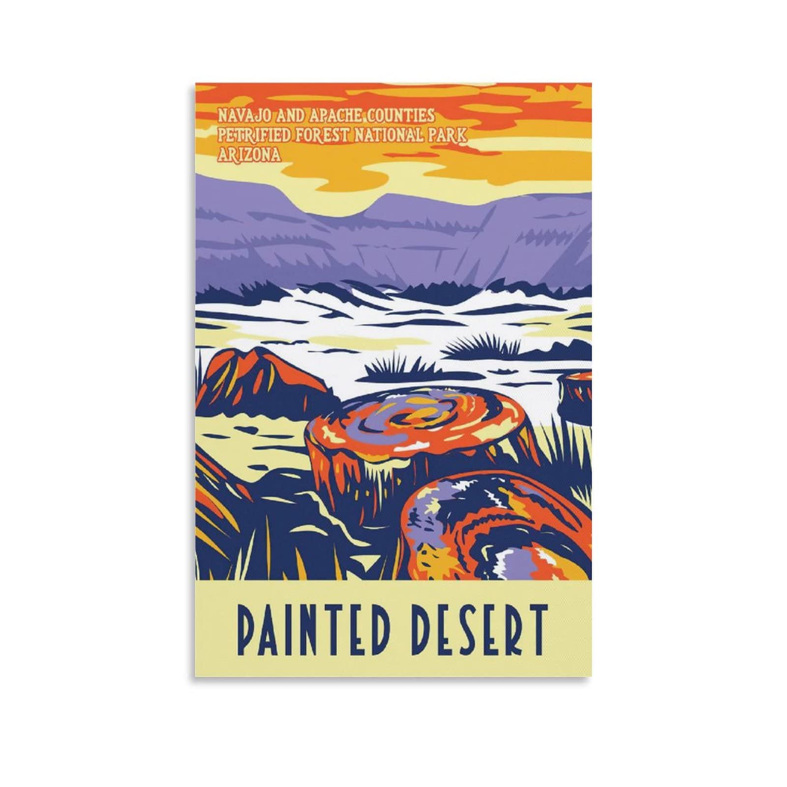 Vintage Petrified Forest National Park Arizona Travel Poster - Painted Desert Canvas Wall Art, 16x24 Inch (40x60cm) - Perfect for Living Room, Bedroom & Office Decor | Nature-Inspired Home Wall Decor for Southwest & Adventure Theme Spaces