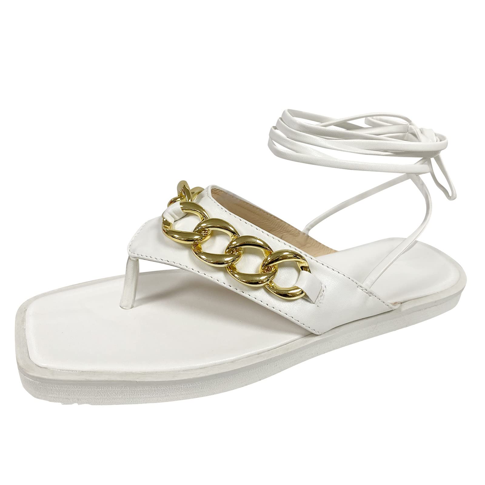 FAMOORE Women's Leather Ankle Strap Sandals for Beach & Summer