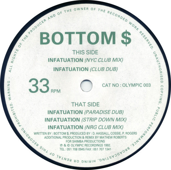 Bottom Infatuation Olympic Recordings – OLYMPIC003 | Vintage Music Collectors Edition | Perfect for DJ Sets & Retro Music Enthusiasts