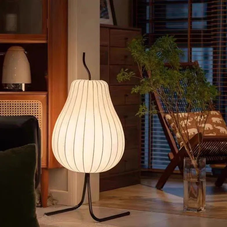 Modern White Pear-Shaped Table Lamp with Fine Stripes - Elegant Home & Office Lighting for Bedroom, Living Room, and Study Desk