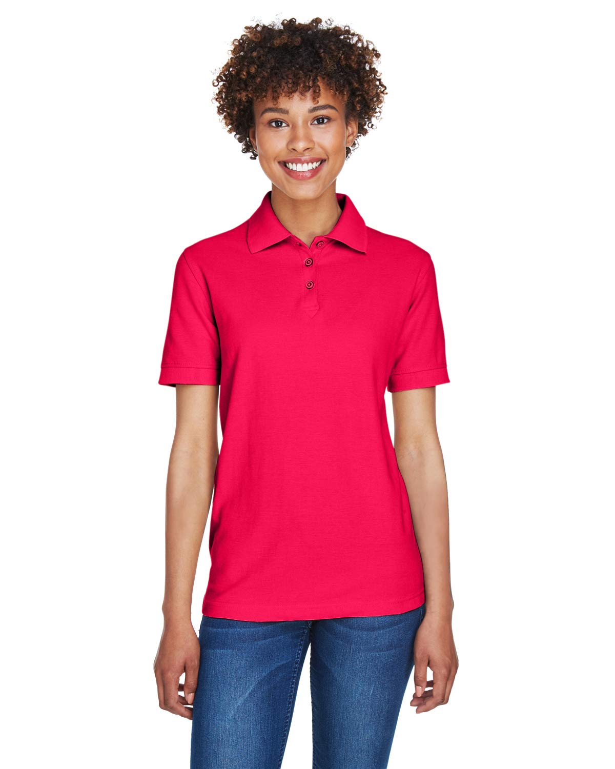 UltraClub Women's Whisper Piqué Polo Shirt - Comfortable & Breathable Red Top for Golf, Tennis & Casual Wear