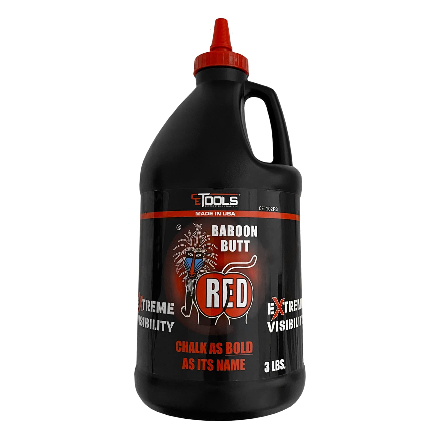 CE TOOLS 3LB Baboon Butt Red EXTREME VISIBILITY Marking Chalk - High Visibility Construction Chalk for Chalk Lines & Job Sites - Made in USA - Perfect for Surveying, Road Marking & Outdoor Projects
