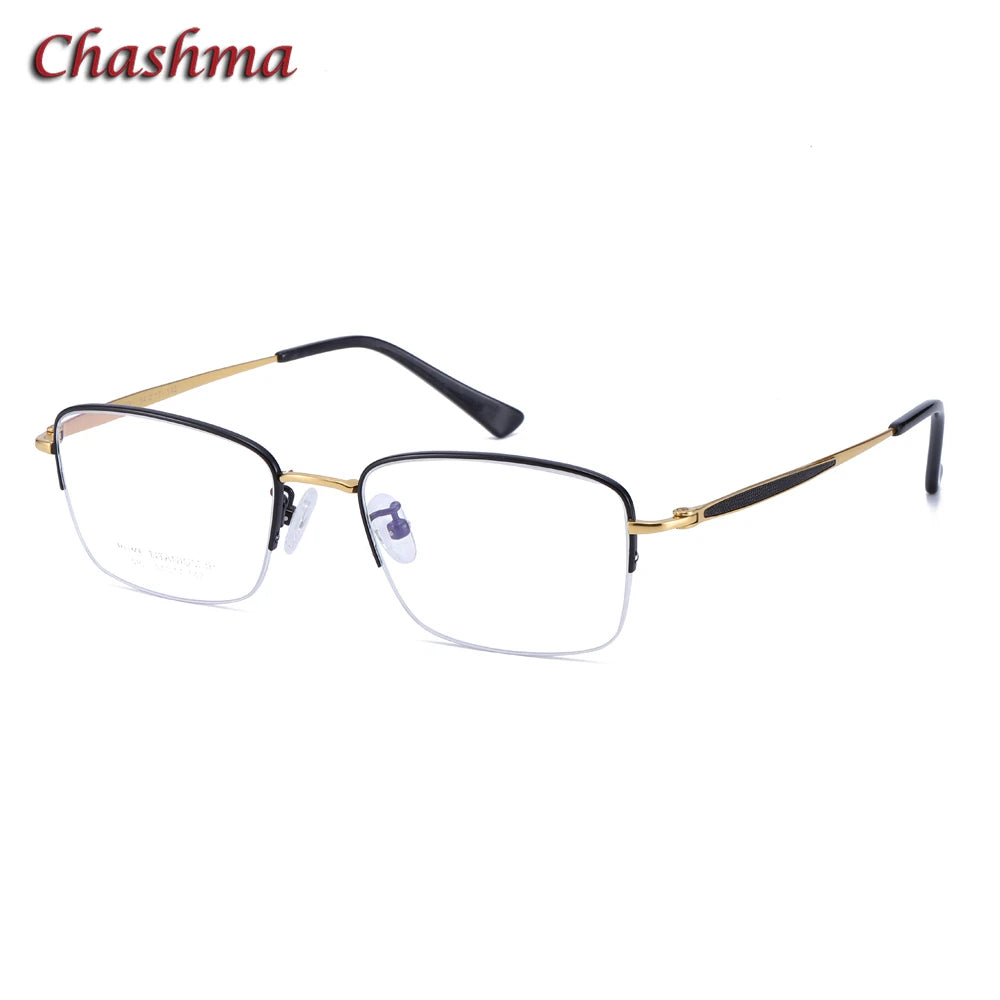 Men's Semi-Rimless Square Titanium Eyeglasses 89234 - Lightweight Durable Frame for Reading & Computer Use - Office, Driving & Everyday Wear
