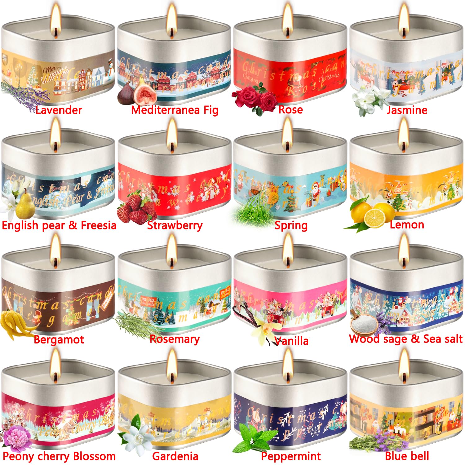 Christmas Scented Candles Gift Set - 16 Pack Natural Soy Wax Candles (3.5oz Each) in Portable Travel Tins - Perfect Holiday Gifts for Women, Anniversary & Home Decor | Great for Christmas Parties, Romantic Dinners & Relaxing Baths