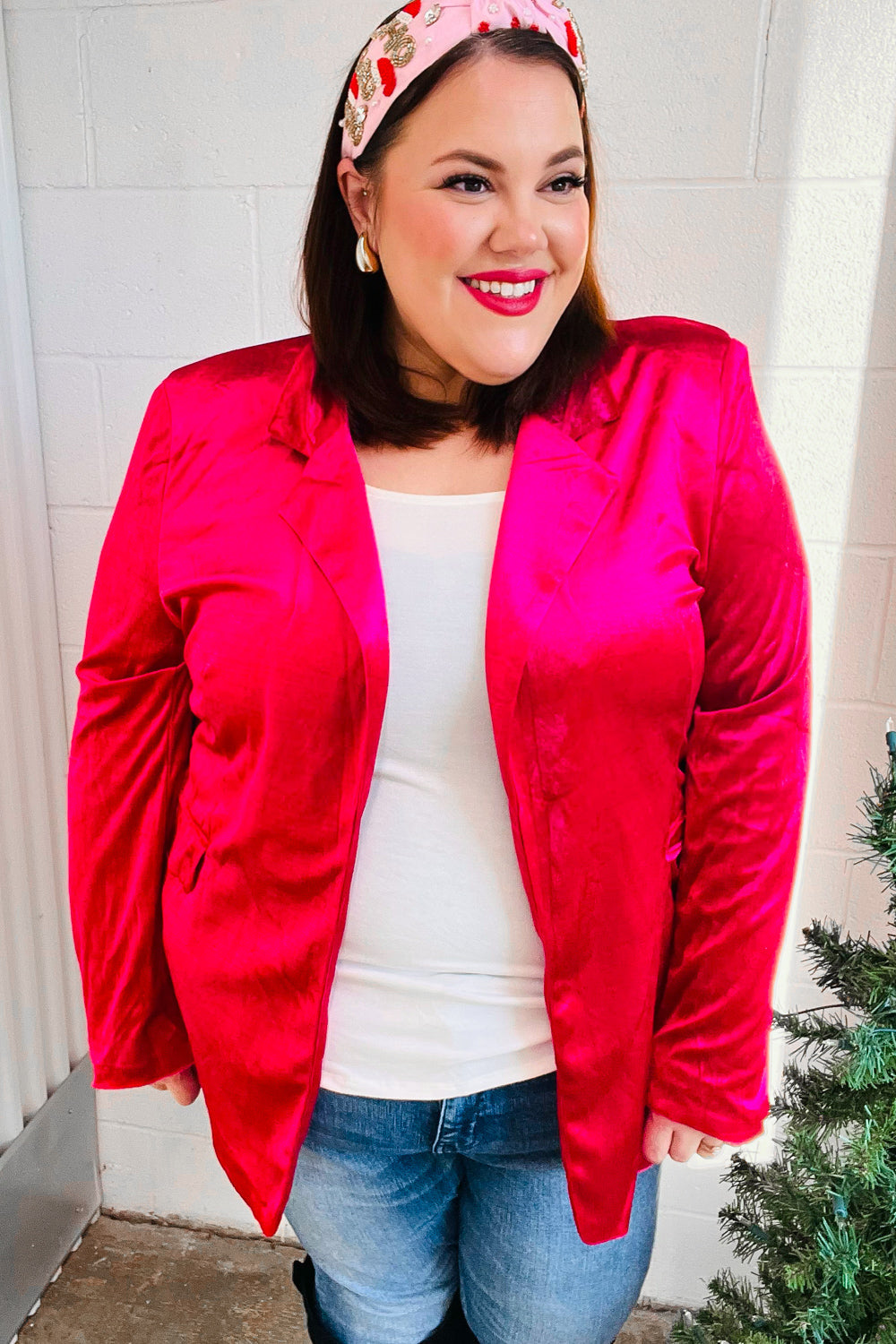 Elegant Magenta Velvet Blazer for Women - Stylish Lapel Jacket for Office, Parties & Special Occasions