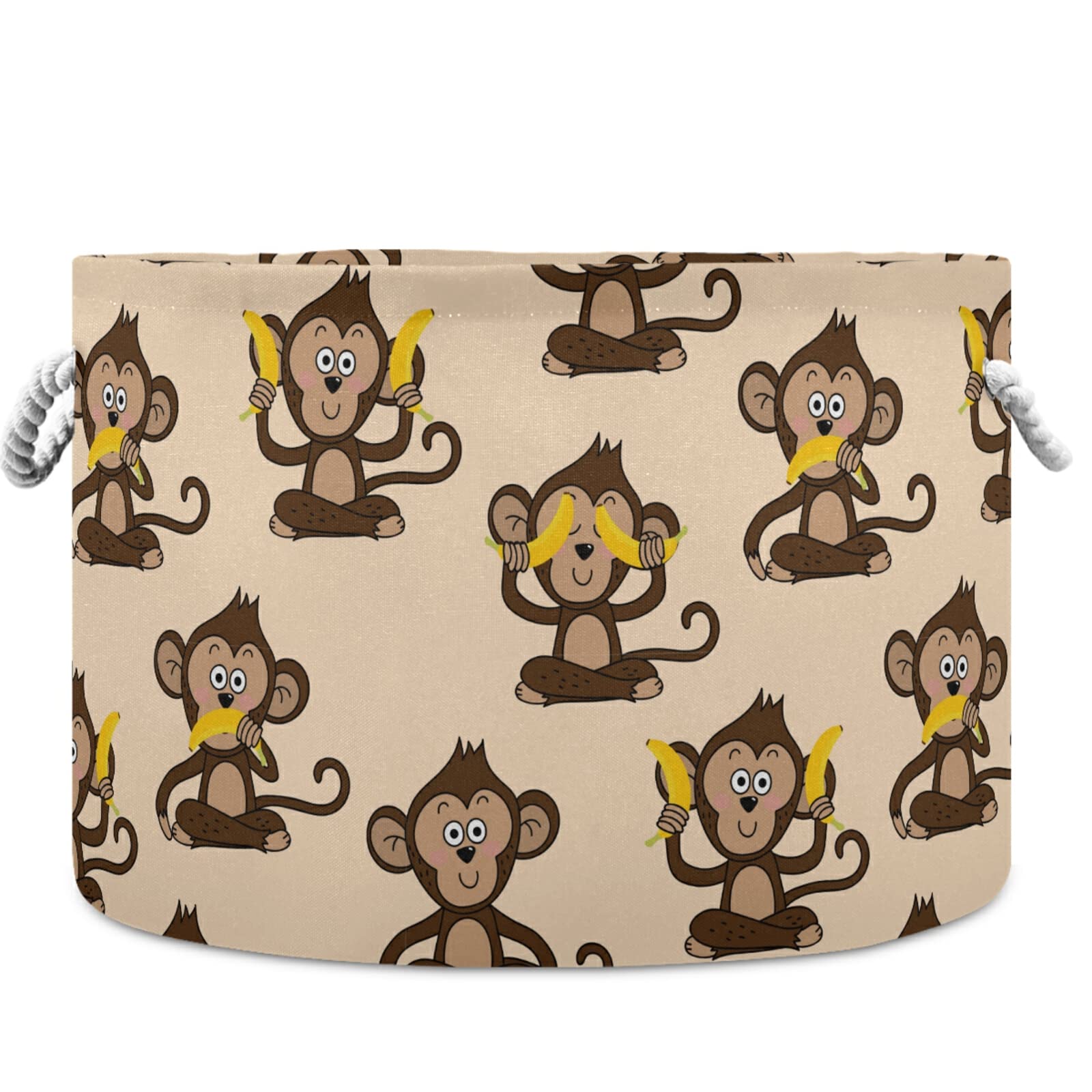Visesunny Monkey & Banana Print Collapsible Fabric Storage Basket - Laundry Hamper, Toy Bin, Clothes Organizer for Bathroom, Bedroom, Nursery, Closet & Office | Perfect for Kids' Room Decor & Home Organization