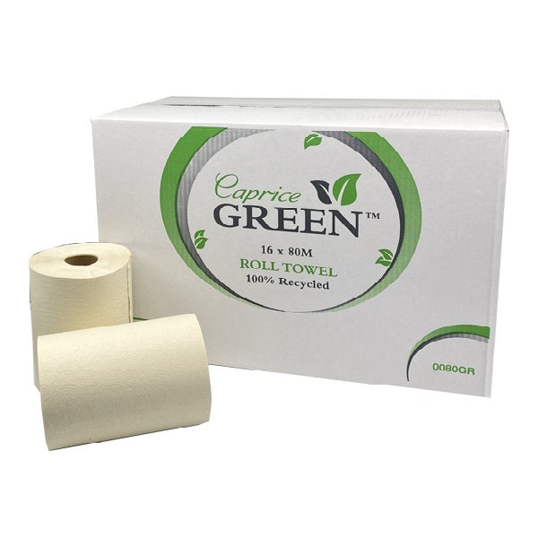 Premium Caprice Green Hand Towel 16 Rolls | 80m Long | Ultra Soft & Absorbent | Perfect for Kitchen, Bathroom & Gym Use
