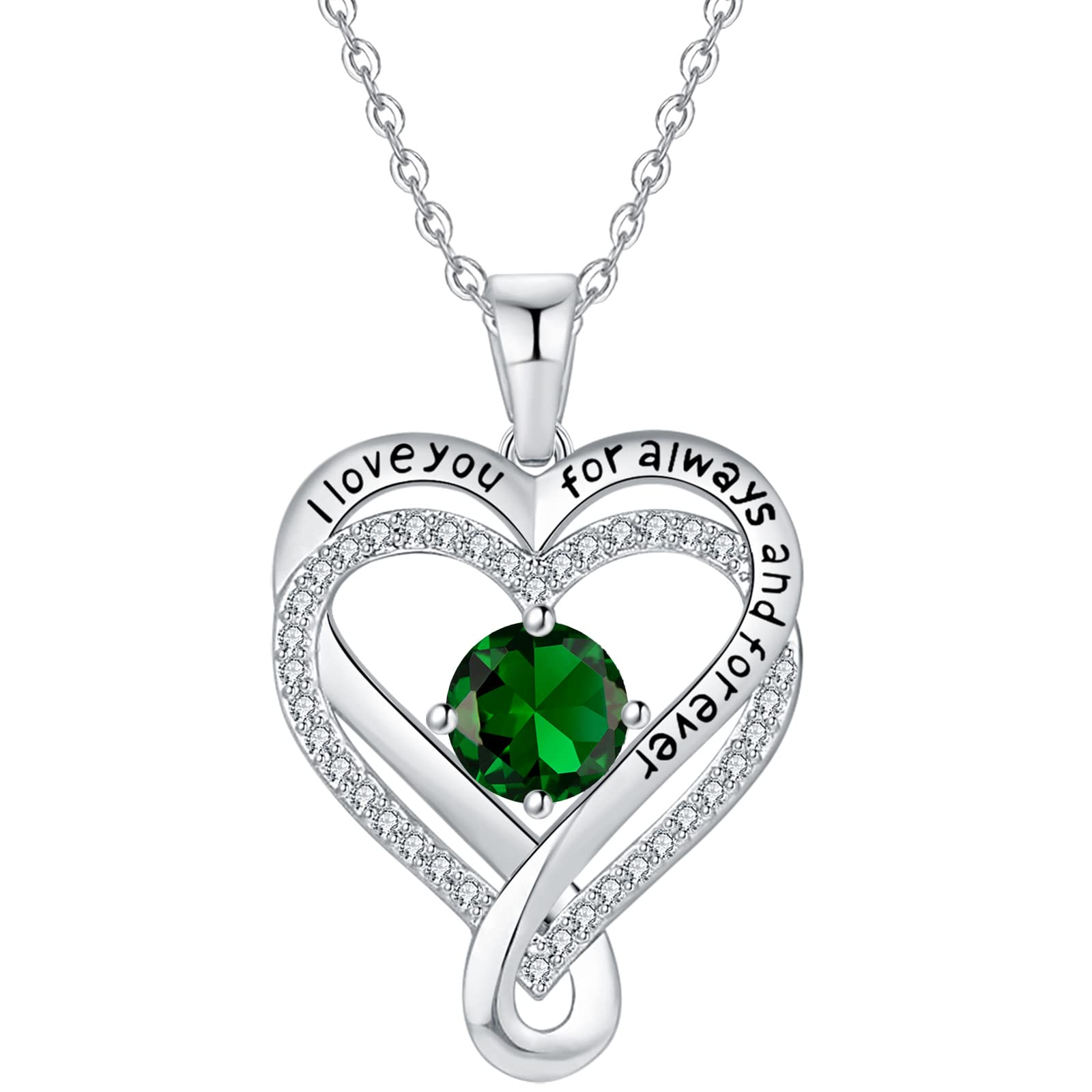 Infinity Heart Birthstone Necklace for Women - S925 Sterling Silver I Love You Pendant, Diamond Jewelry Gift for Wife, Girlfriend, Mom, Daughter, Grandma - Perfect for Wedding Anniversary, Birthday, Christmas, Mother’s Day & Valentine’s Day - Elegant Everyday Wear & Special Occasion Gift