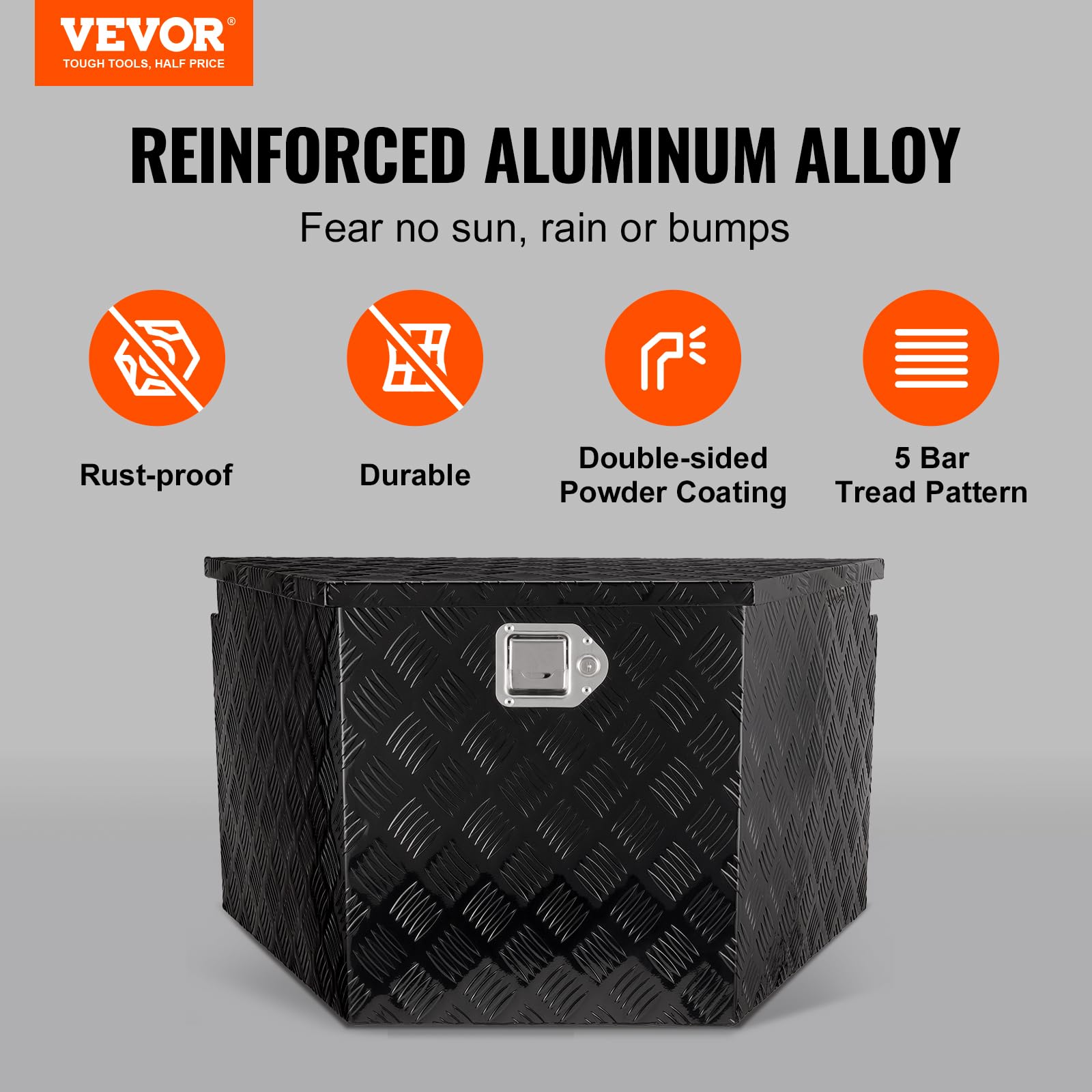 VEVOR Aluminum Alloy Diamond Plate Trailer Tongue Tool Box - Heavy Duty Lockable Storage Chest (33