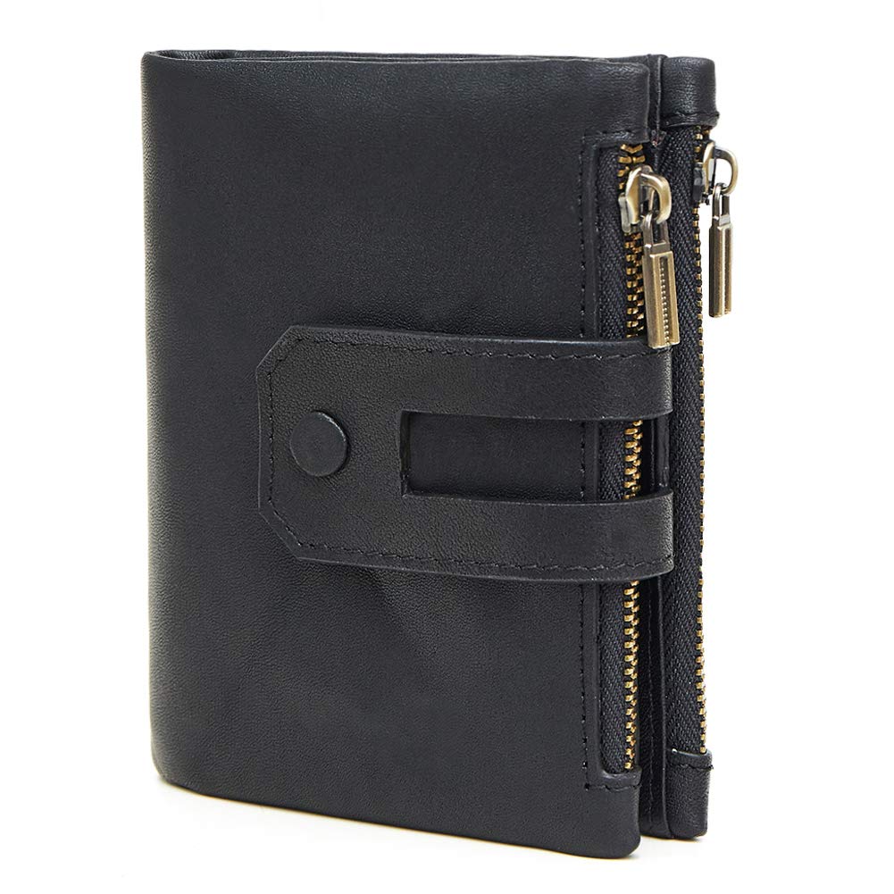 Premium RFID Blocking Leather Wallet for Men & Women - Bifold & Double Zip Design - Soft & Durable Retro Style (Black) - Perfect for Travel, Business & Everyday Use