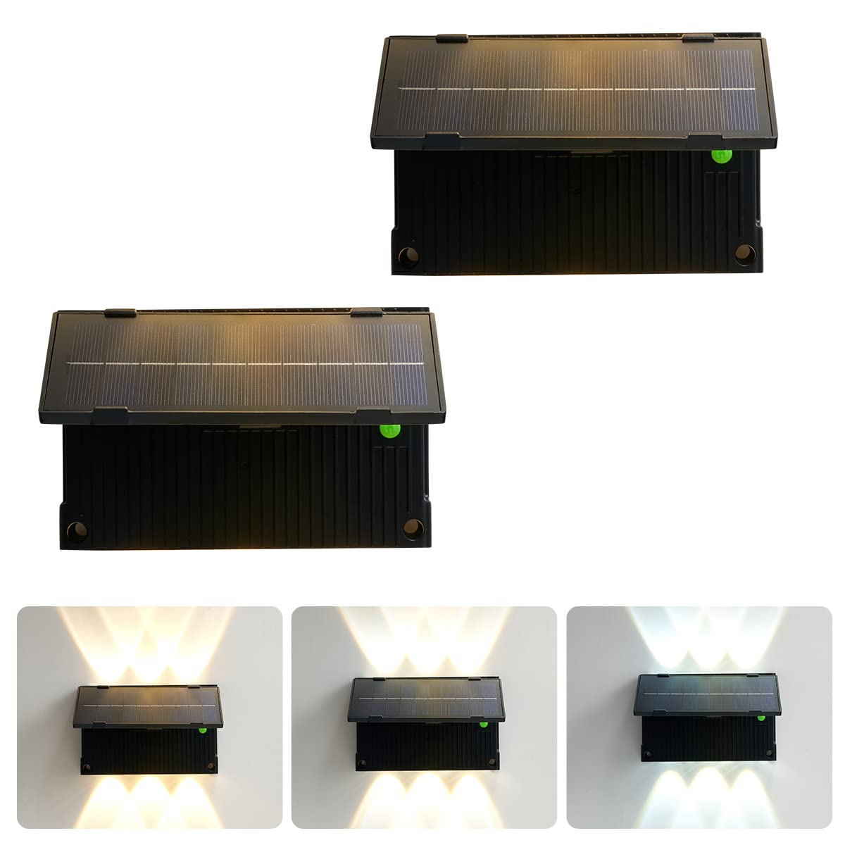 Solar Powered Outdoor Wall Lights - 2 Pack IP65 Waterproof Up/Down Lighting for Garden, Yard, Pathway - Black Small Solar Lights for Patio, Deck, Fence & Landscape Lighting