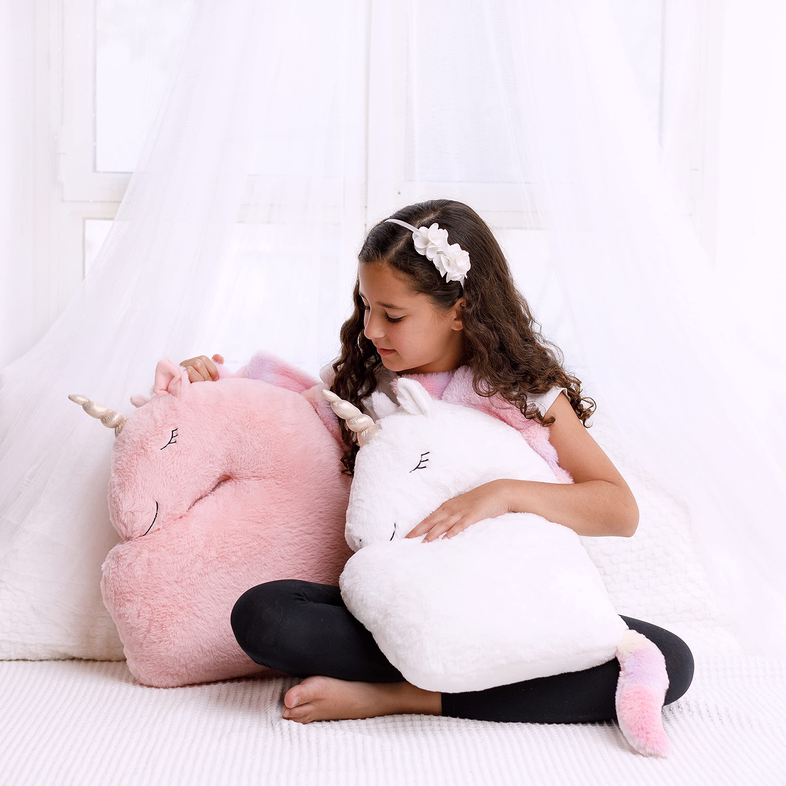 2 Unicorn Pillows for Girls - Fluffy Plush Decor for Kids Bedroom & Teepee