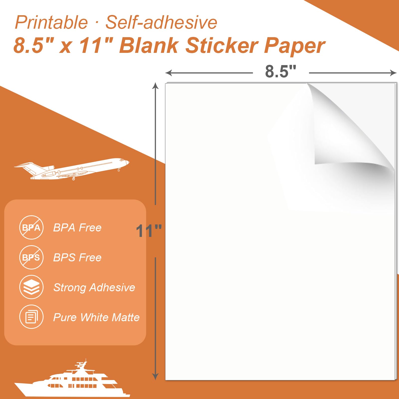 50 Sheets Printable Sticker Paper for Inkjet & Laser Printers - 8.5