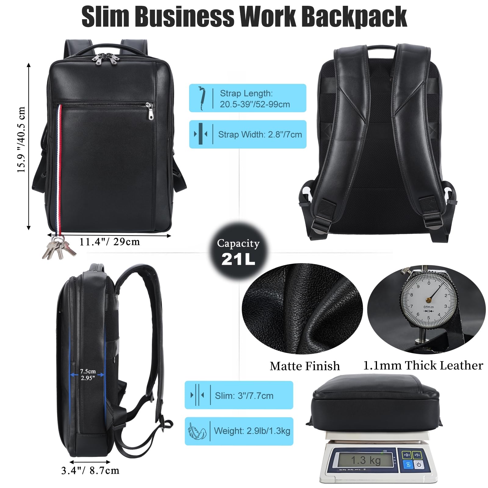Slim Genuine Leather Business Backpack for 15.6