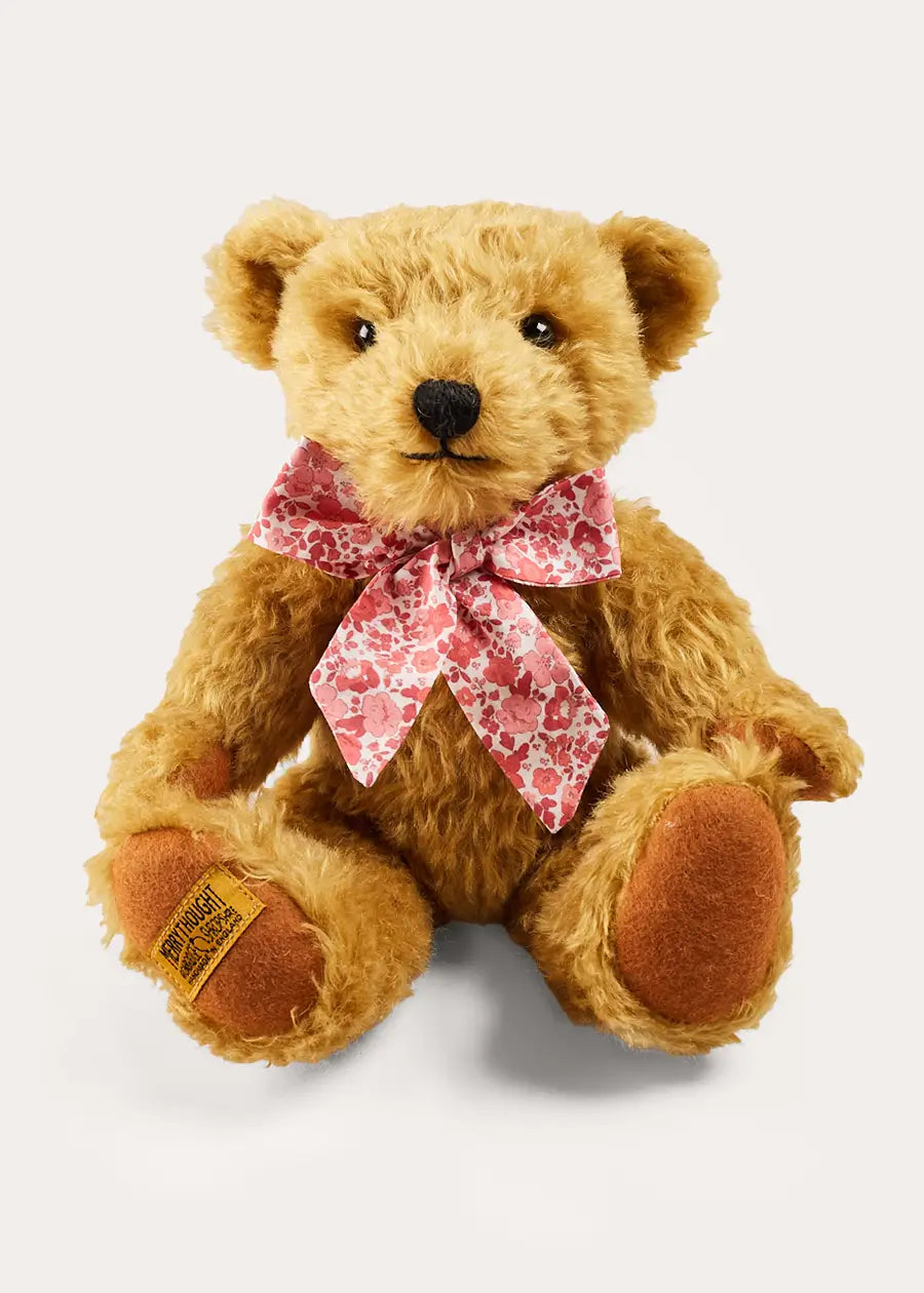 Limited Edition Merrythought & Pepa Teddy Bear with Emilia Floral Bow in Pink (Small/Large) - Perfect Gift for Birthdays, Valentine's Day & Nursery Decor