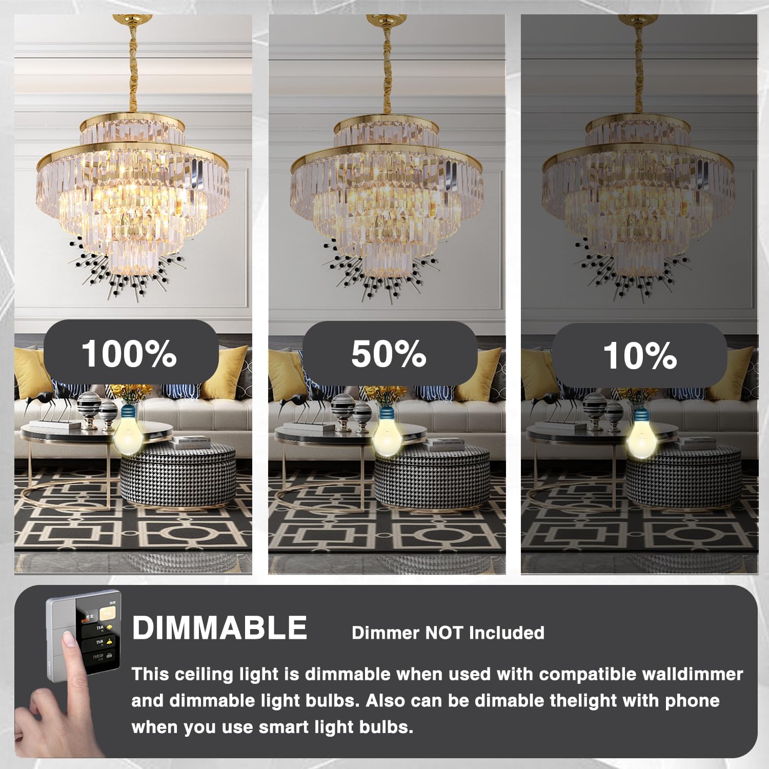 Modern Gold Crystal Chandelier - 12-Light Pendant Ceiling Light Fixture (24 Inch Diameter) for Dining Room, Living Room, Foyer, Hallway - Elegant Lighting for Home Decor & Special Occasions