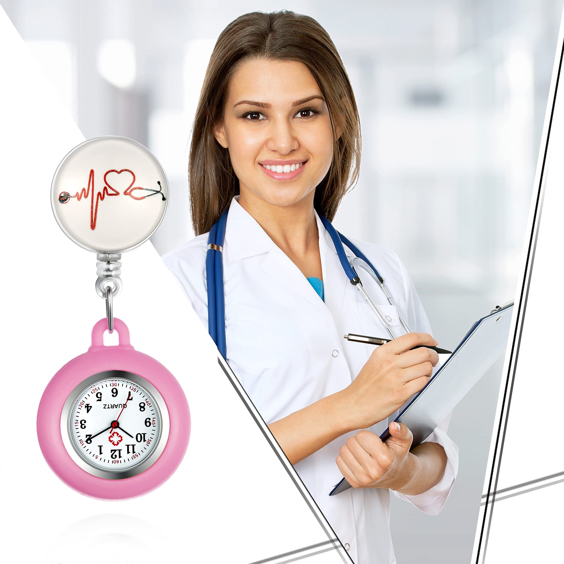Avaner Retractable Nurse Watch with Clip - Waterproof Silicone Fob Watch for Medical Professionals - Pocket Watch for Women & Men - Ideal for Nurses, Doctors, and Healthcare Workers During Shifts