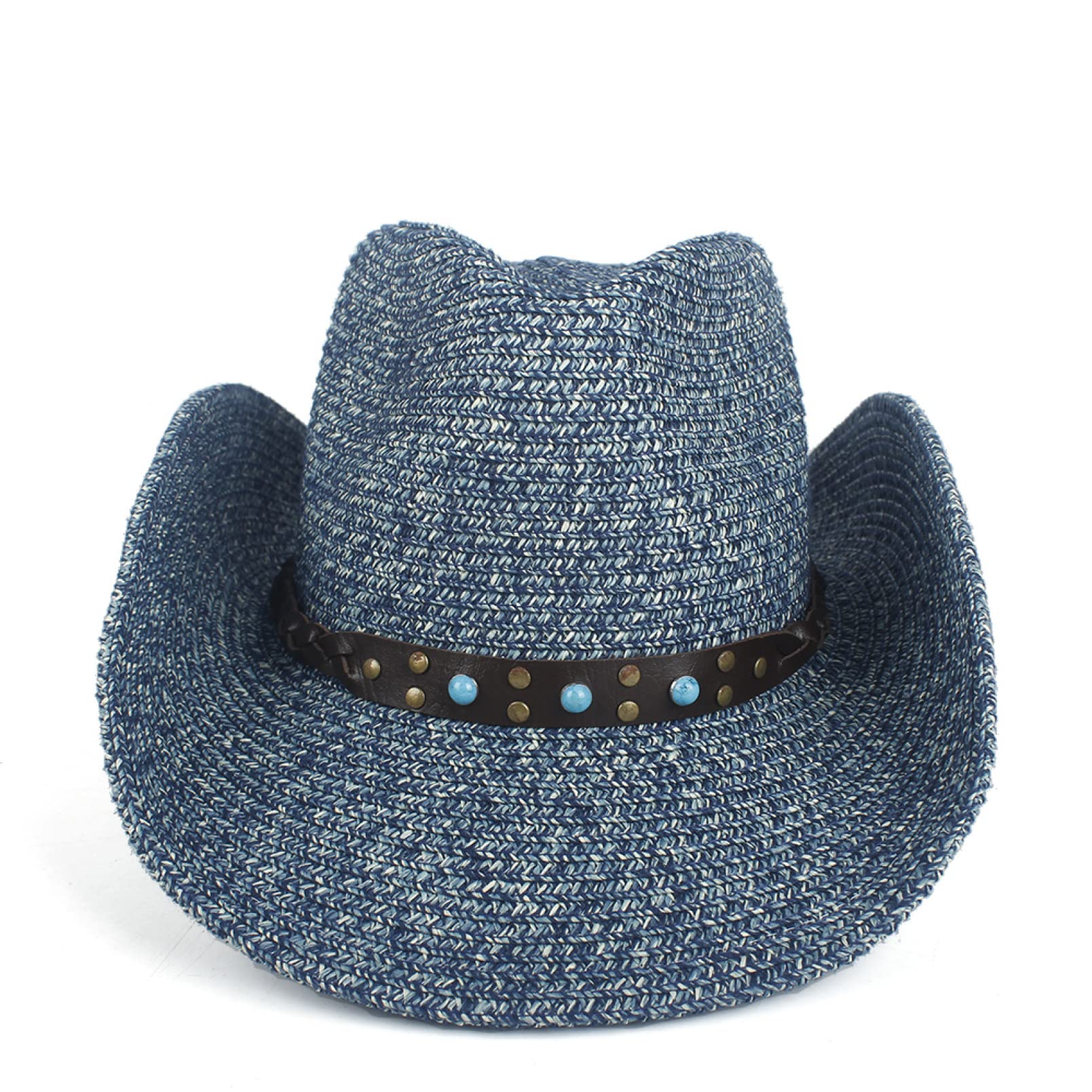 Women's Cowboy Hat - Fashion Straw Western Cowgirl Hat for Women & Men - Summer Sun Hat with Wide Brim - Beach Hat, Outdoor Festival, Country Music Concert - Dark Blue