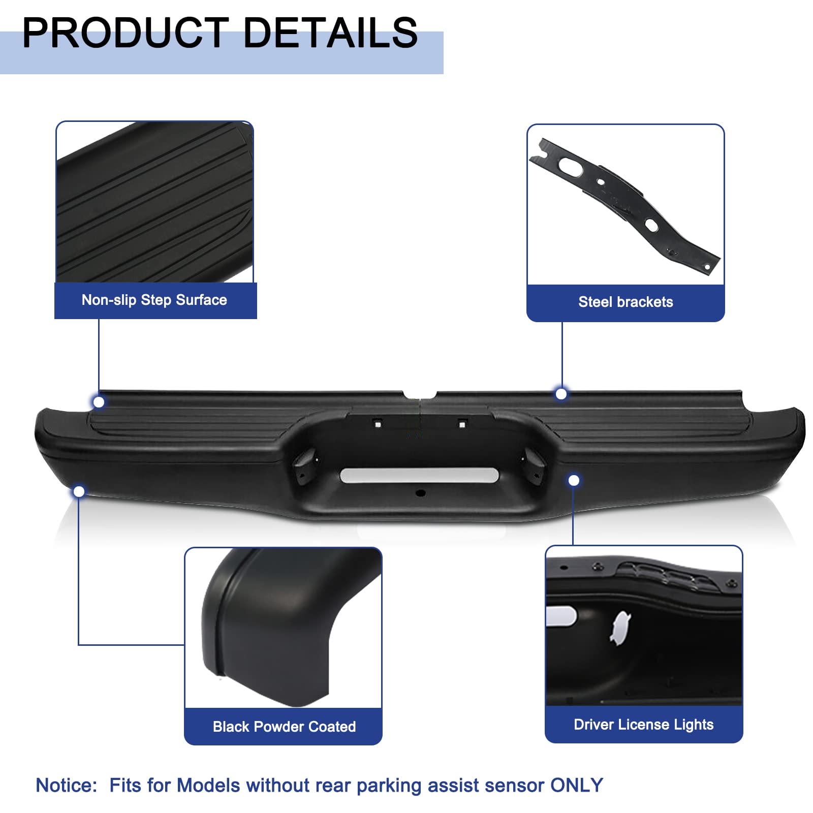 Rear Bumper Replacement for 1995-2004 Toyota Tacoma - TO1102214 2283598201 Black Steel Bumper - Perfect for Off-Roading & Truck Upgrades