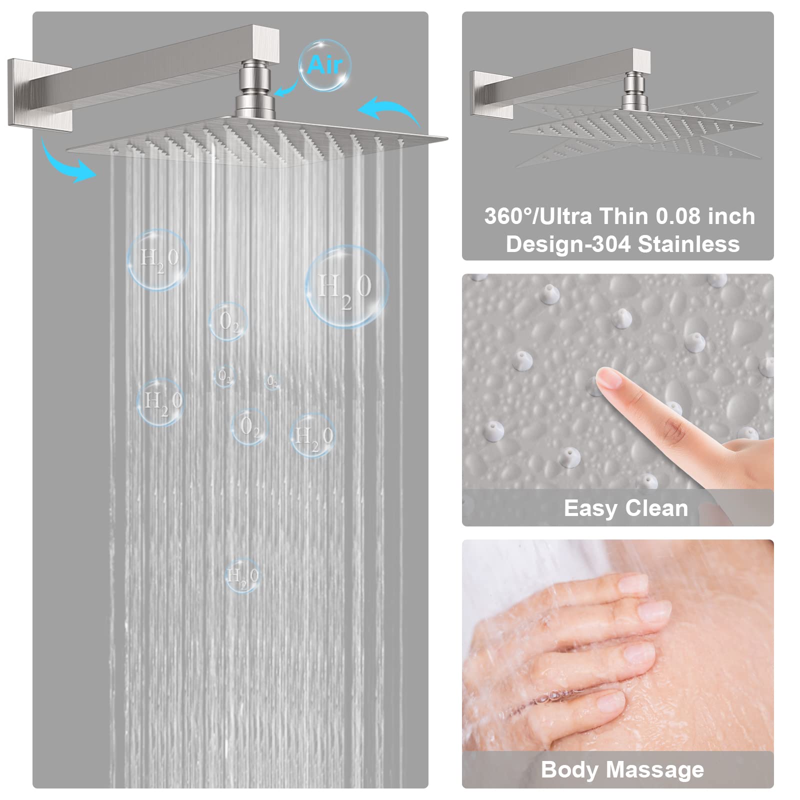 **STARBATH 12 Inch Rain Shower System with Body Jets - Powerful Rainfall & Handheld Spray Shower Set - Brushed Nickel Concealed Rough-in Mixer Valve - Perfect for Spa-Like Luxury Bathroom Experience**