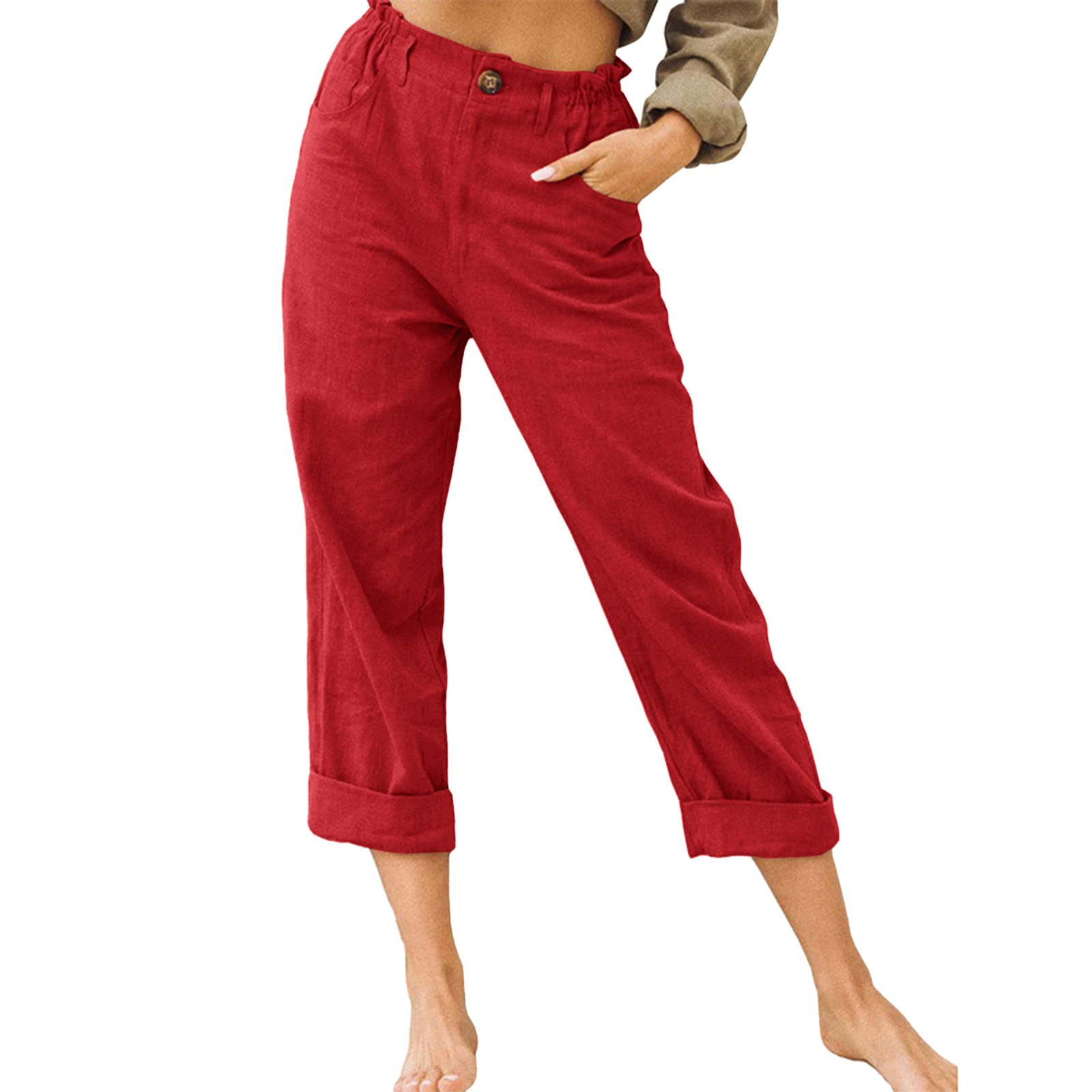 Women's Casual Cotton Linen Pants with Drawstring Back & Elastic Waist - Comfortable Summer Trousers for Work, Travel and Everyday Wear