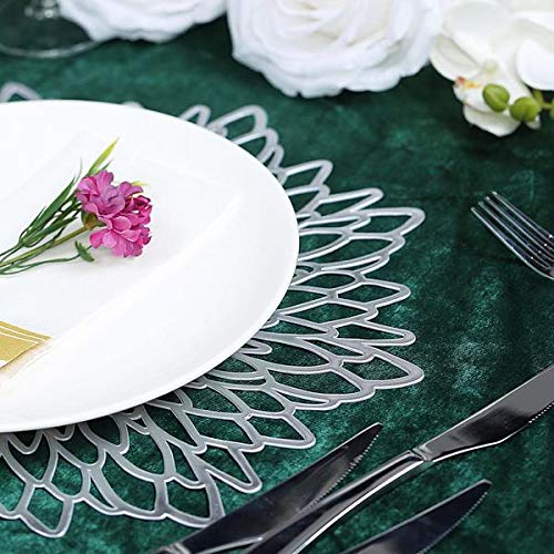 6 Pack Floral Vinyl Placemats 15 Inch - Non Slip Dining Table Mats for Kitchen & Restaurant - Elegant Silver Decor for Home, Party & Wedding Use