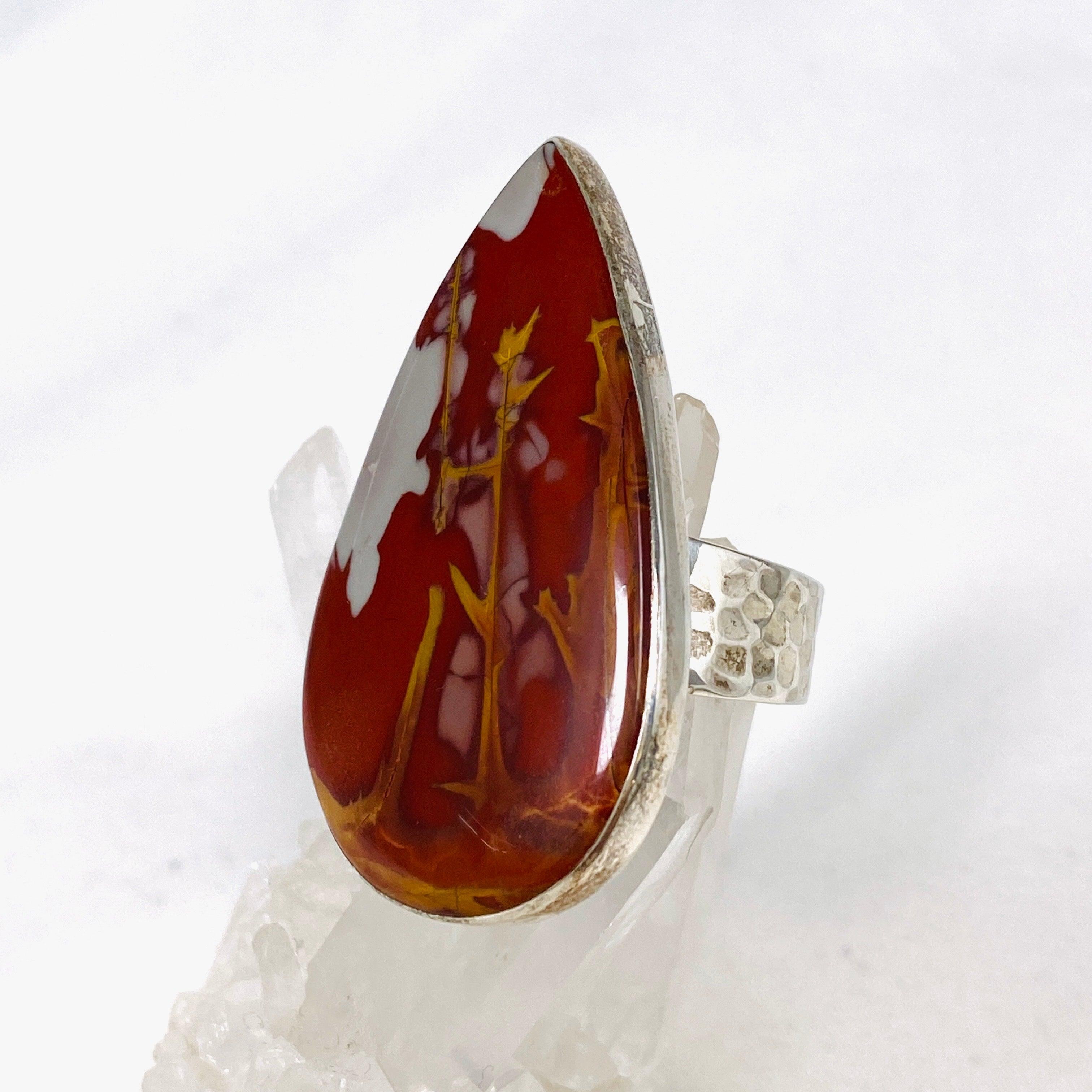 Pilbara Noreena Jasper Teardrop Hammered Band Ring - Size 11 - KRGJ2221 - Handmade Boho Jewelry for Women - Perfect for Everyday Wear, Gift Giving & Spiritual Healing