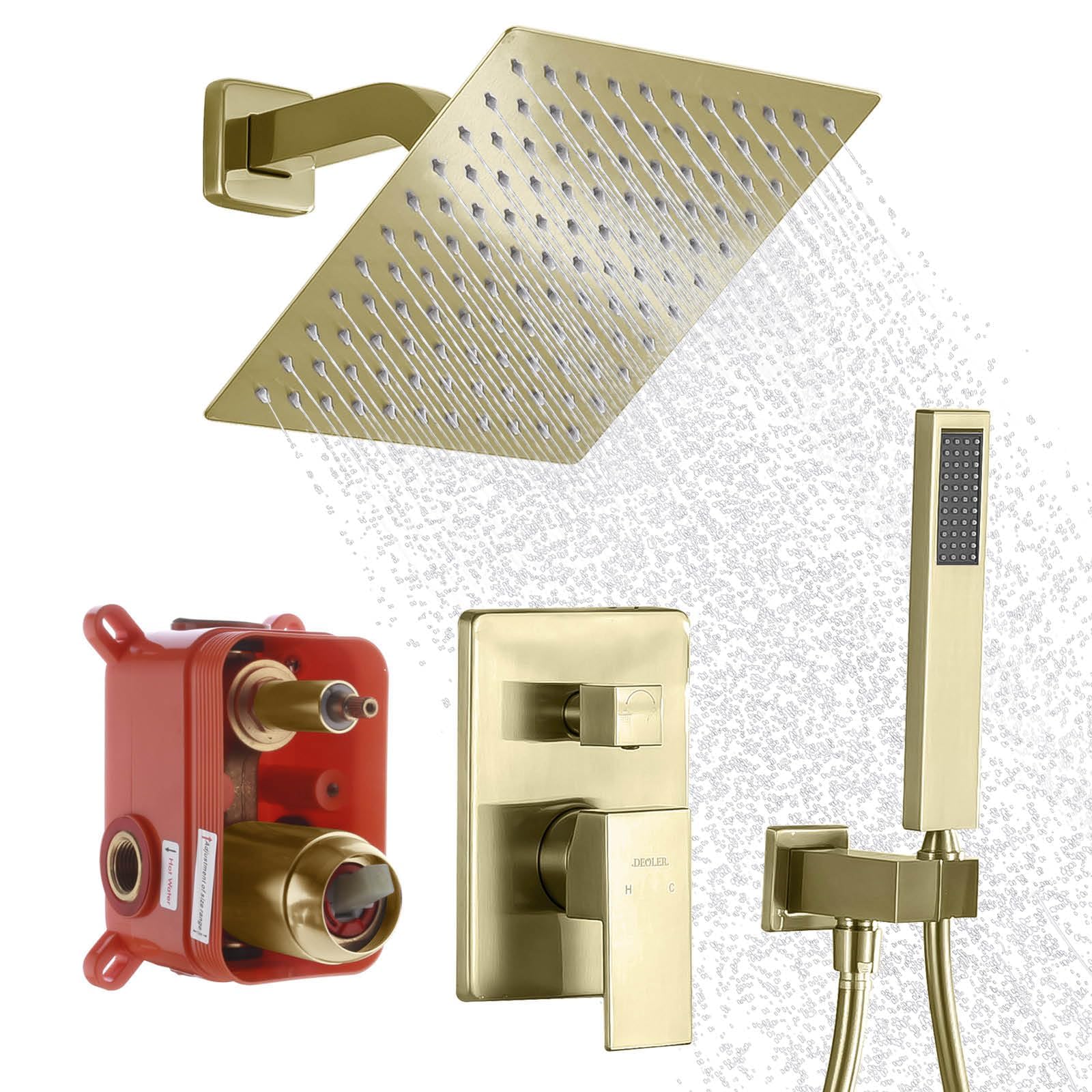Luxury 10 Inch Rain Shower System with Handheld Shower Head - Wall Mounted Brushed Gold Bathroom Shower Faucet Set with Valve & Trim Kit - Perfect for Modern Master Bathrooms & Spa-Like Showers