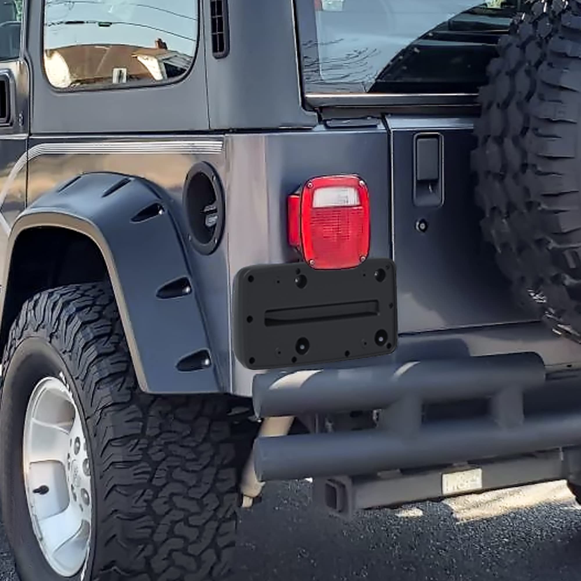 KEWISAUTO License Plate Frame for Jeep Wrangler TJ 1997-2006 - Rear Bracket Holder Cover Replacement (1PCS, Fits #55174994) - Durable Car Accessory for Off-Road & Street Driving