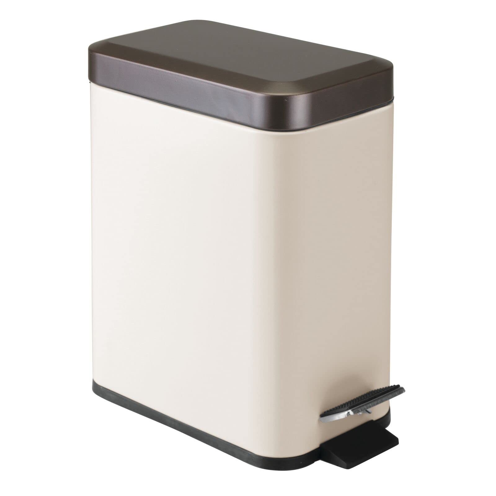 mDesign 1.3 Gallon Small Modern Rectangle Step Trash Can with Lid - Compact Metal Garbage Bin with Removable Liner Bucket & Handle for Bathroom, Kitchen, Office, Craft Room, Garage - Vanilla Bronze Finish | Perfect for Small Spaces, Under Sink, Vanity & Home Organization