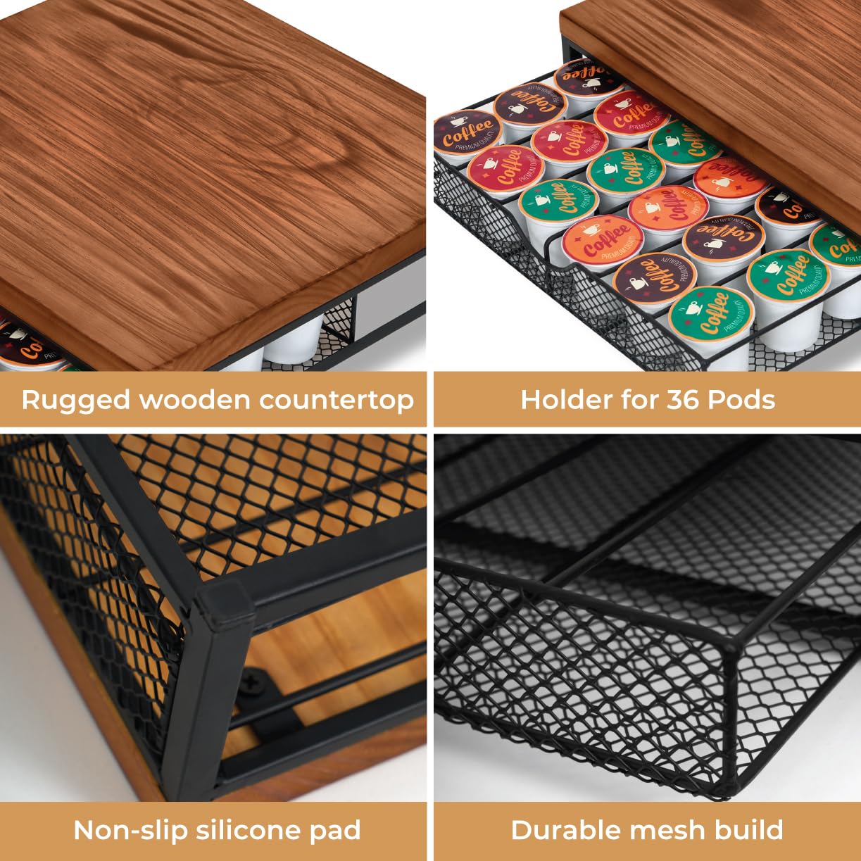 K Cup Coffee Pod Drawer Holder Organizer - 36 Capacity No Assembly Required - Perfect for Home, Office, Kitchen & Cafe Counter (Black) | Space-Saving Coffee Capsule Storage Solution