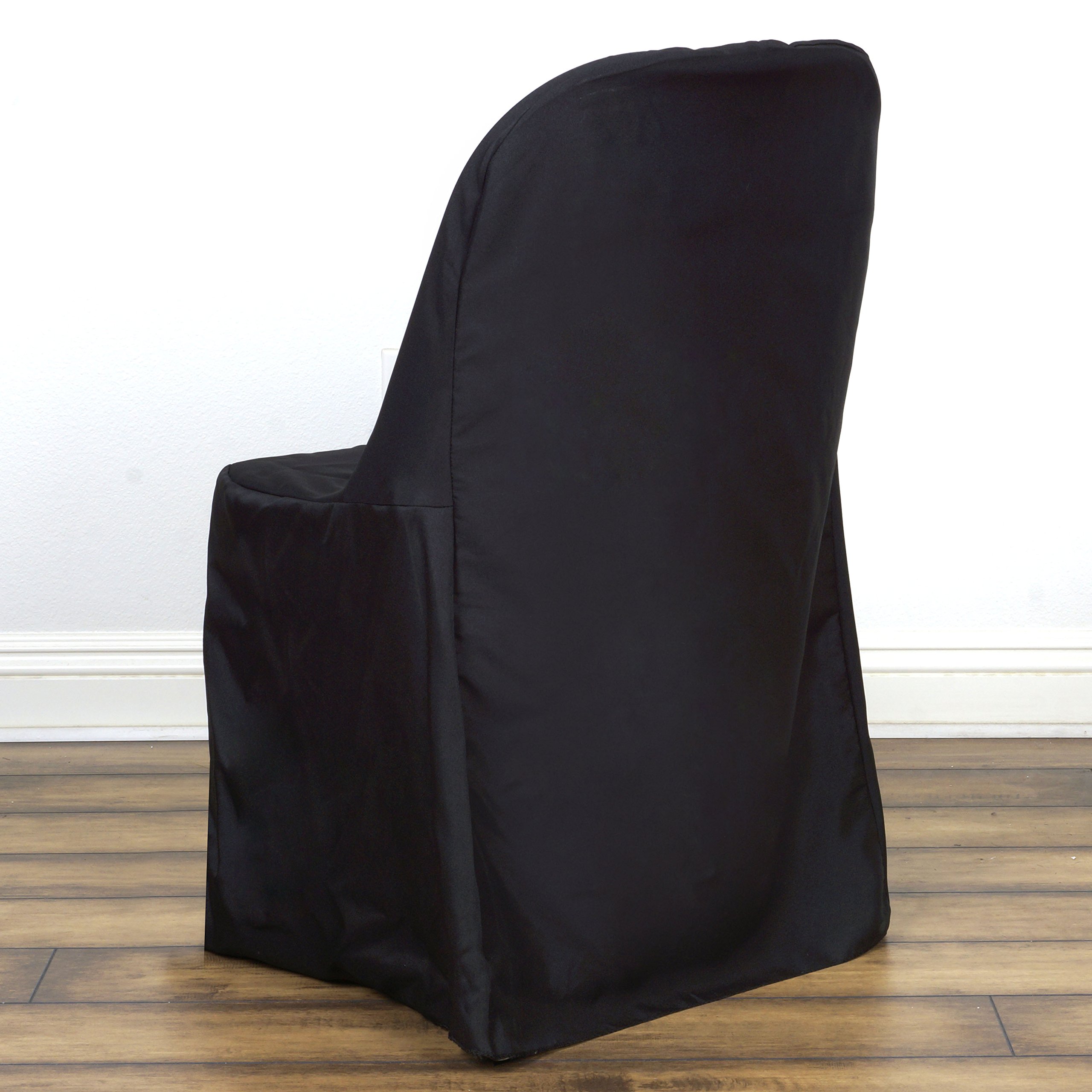 100-Pack Black Polyester Folding Chair Covers for Weddings, Parties & Events - Waterproof Seat Covers for Banquet Halls, Receptions & Outdoor Decorations