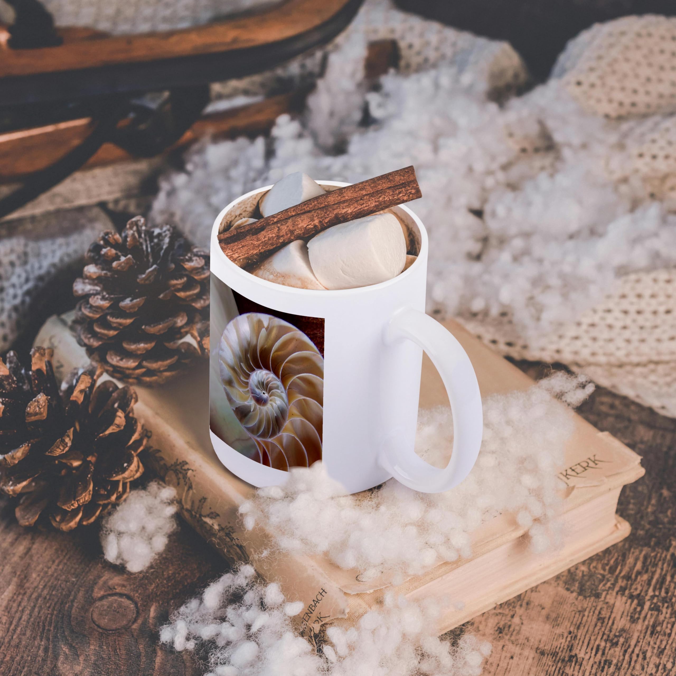 3D Rose Nautilus Up Close Ceramic Coffee Mug - 11 oz Ocean Theme Gift for Marine Lovers - Perfect for Home, Office & Beach House Use