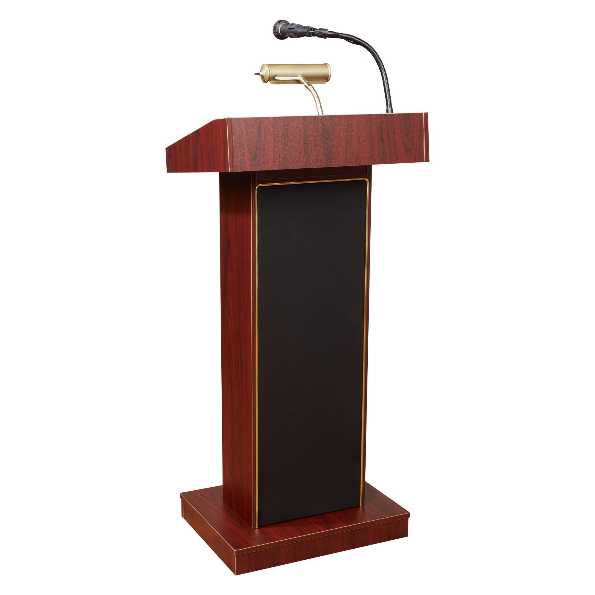 Oklahoma Sound 800X-7 Orator Lectern & Headset Microphone with Mahogany Finish - Perfect for Public Speaking, Church Sermons, and Conference Presentations