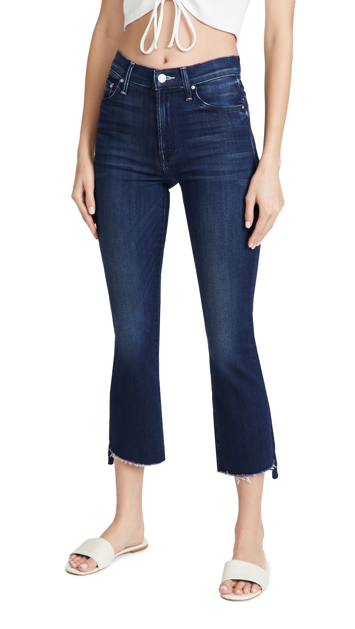 MOTHER Women's The Insider Crop Step Fray Jeans - High Waisted Distressed Denim for Casual Outfits & Street Style