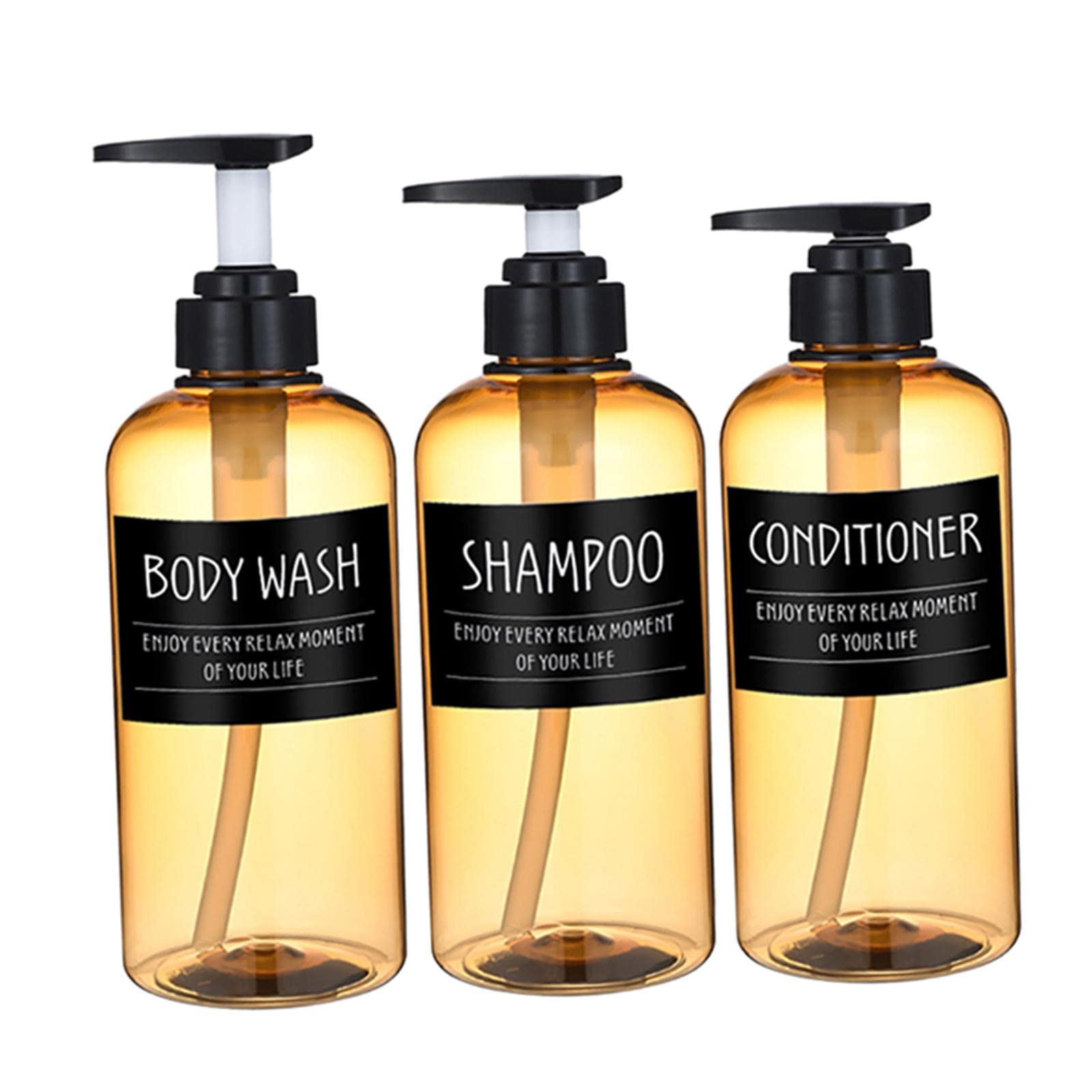 Newmind 3-Piece Empty Refillable Pump Bottle Set - 500ml Shampoo, Conditioner & Body Wash Dispenser for Bathroom & Shower (Yellow with BL Tag) - Ideal for Travel, Gym & Home Organization