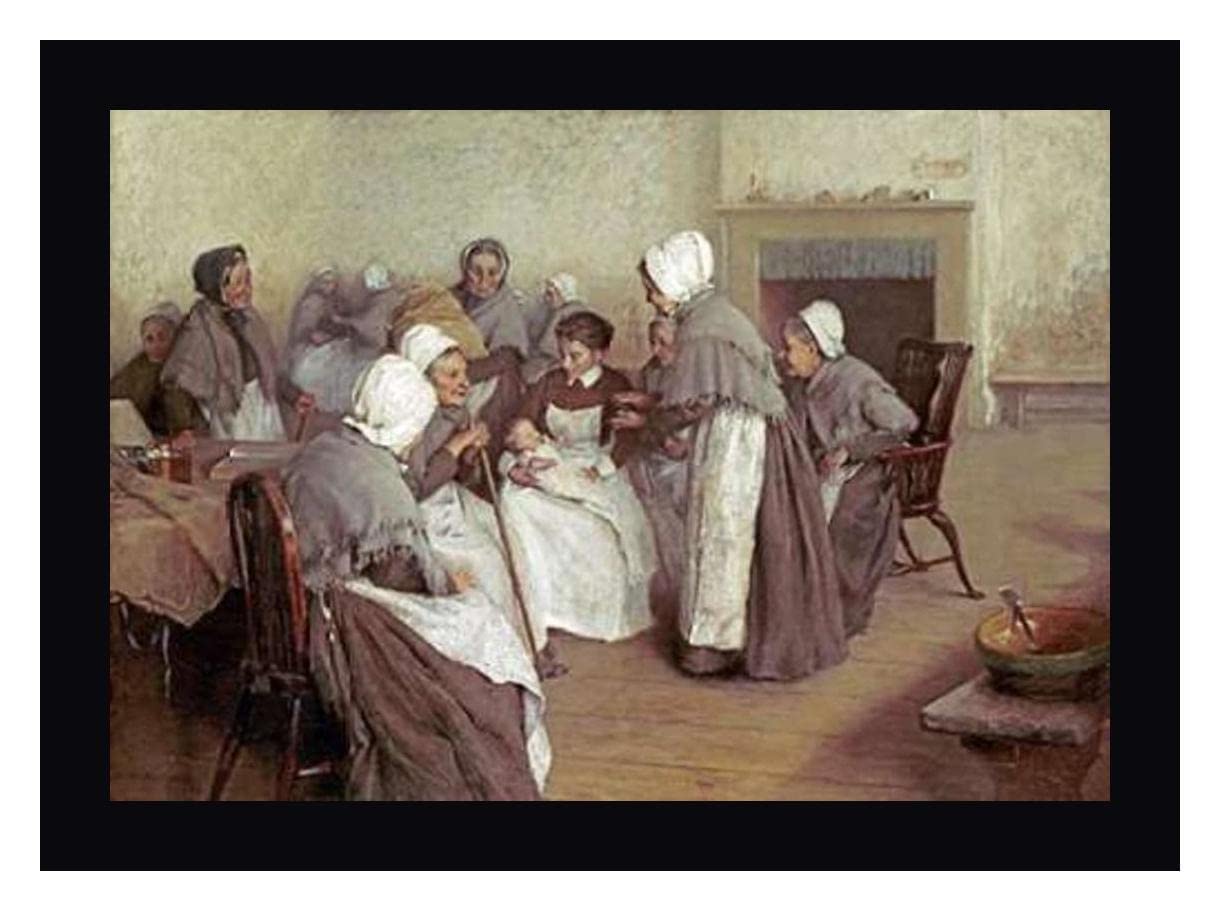 The New Baby by Arthur Alfred Burrington - 26x36 Inch Framed Canvas Wall Art Print with Black Frame - Ready to Hang - Perfect for Nursery, Living Room or Baby Shower Gift
