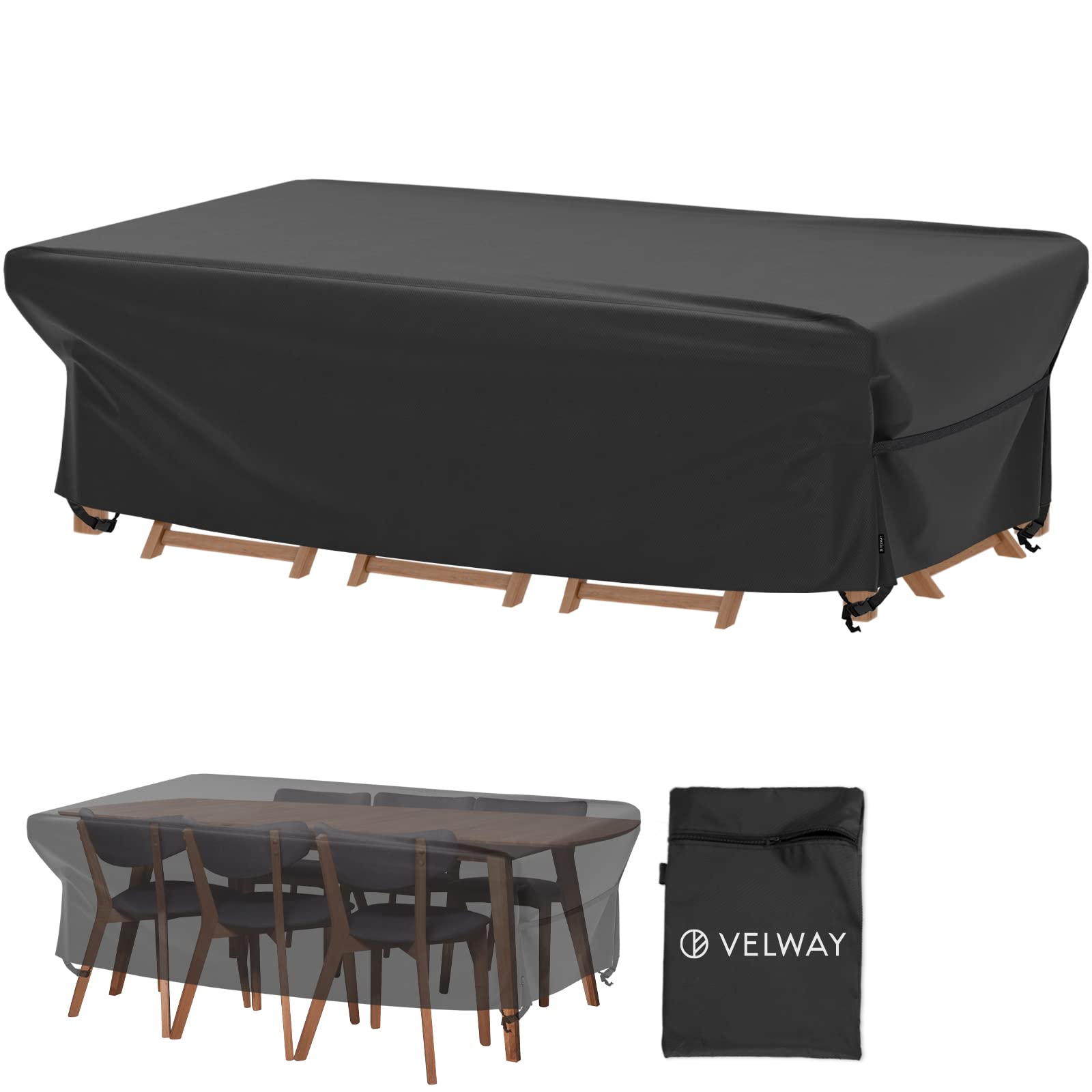 Velway Waterproof Rectangle Patio Table Cover 84”Lx52”Wx29”H - Heavy Duty Oxford Fabric Outdoor Dining Table & Chairs Cover - Tear & Wind Resistant, Dust Proof Furniture Protection for Winter - Perfect for Backyard, Deck, Garden and Outdoor Dining Areas