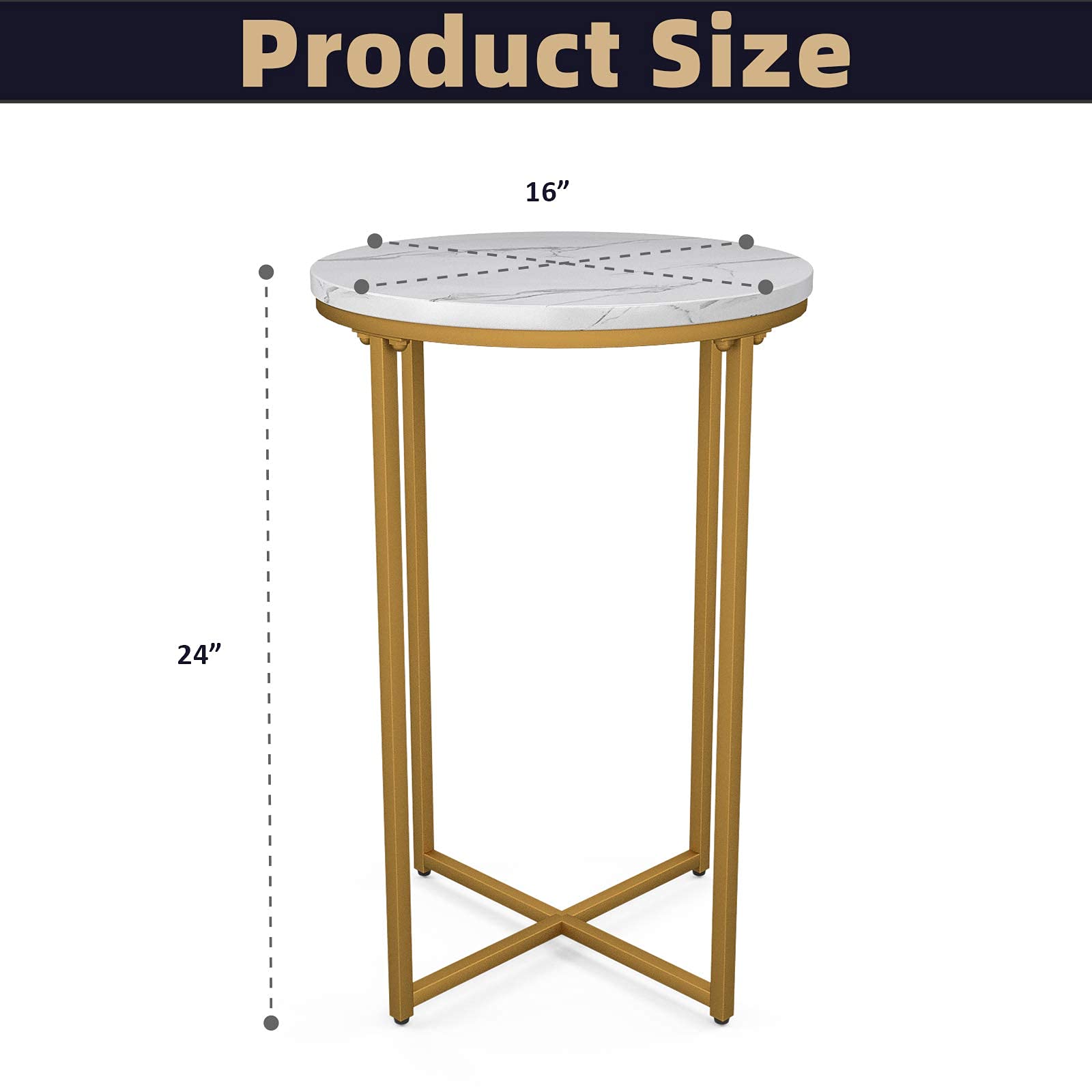 Modern Round Side Accent Table with Faux Marble Top & Gold Metal Frame - End Table, Nightstand for Living Room, Bedroom - Easy Assembly (Perfect for Sofa Side, Reading Nook & Small Space Decor)