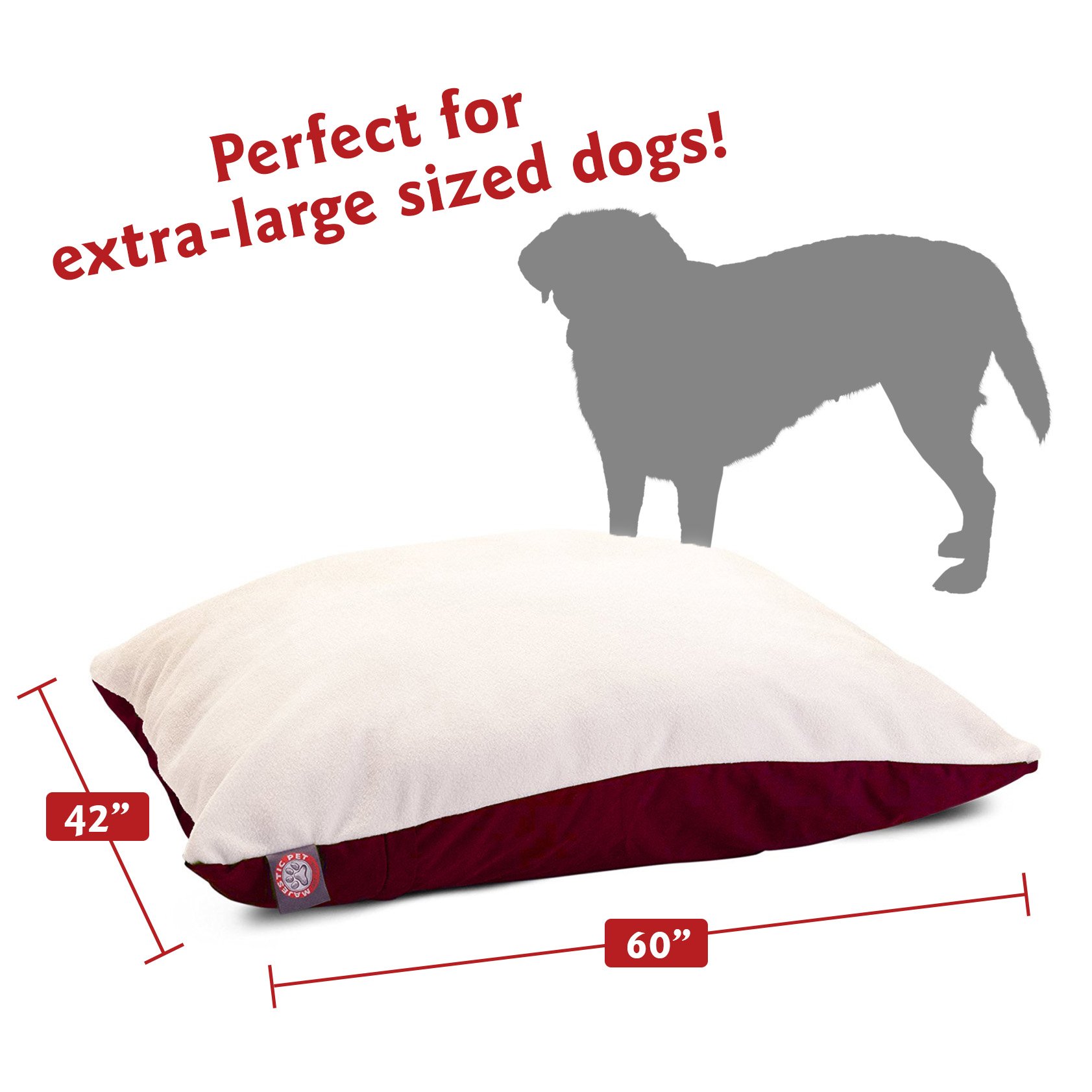 Majestic Pet Washable X-Large Orthopedic Dog Bed - 42x60 Inch Removable Cover, Crate & Kennel Sleeping Pad for Large Breed Dogs (Burgundy) - Perfect for Home, Office & Travel Comfort