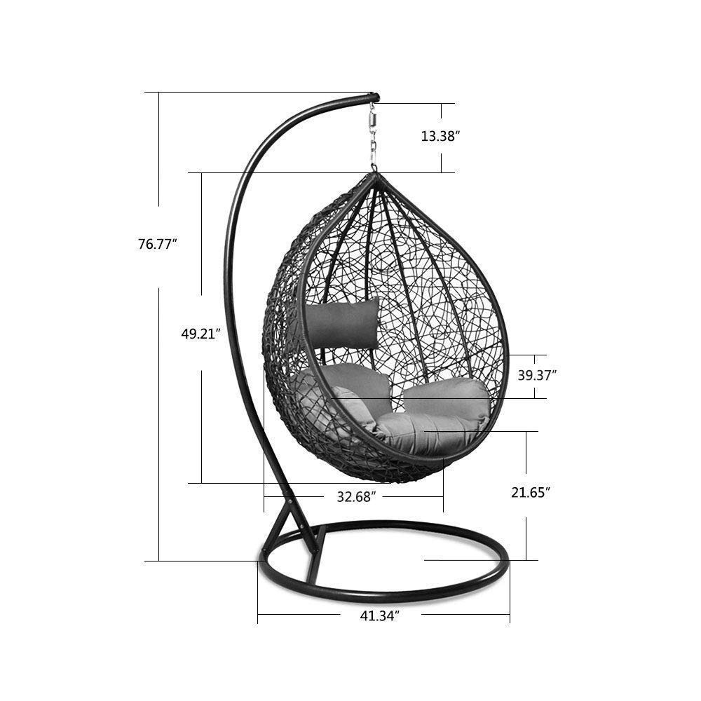 Outdoor Hanging Hammock Porch Swing Chair with Blue Cushion & Free Cover - Egg-Shaped Patio Furniture for Relaxing in Garden, Backyard or Balcony