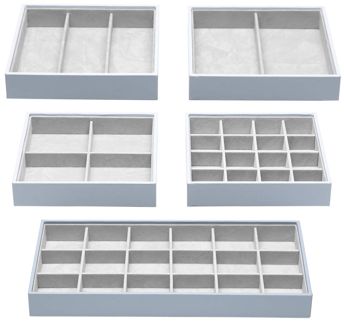 Magic Stackable Jewelry Organizer Trays - 5-Piece Set for Necklaces, Rings & Cosmetics | Closet & Dresser Drawer Storage | Perfect for Travel, Vanity & Gift Giving