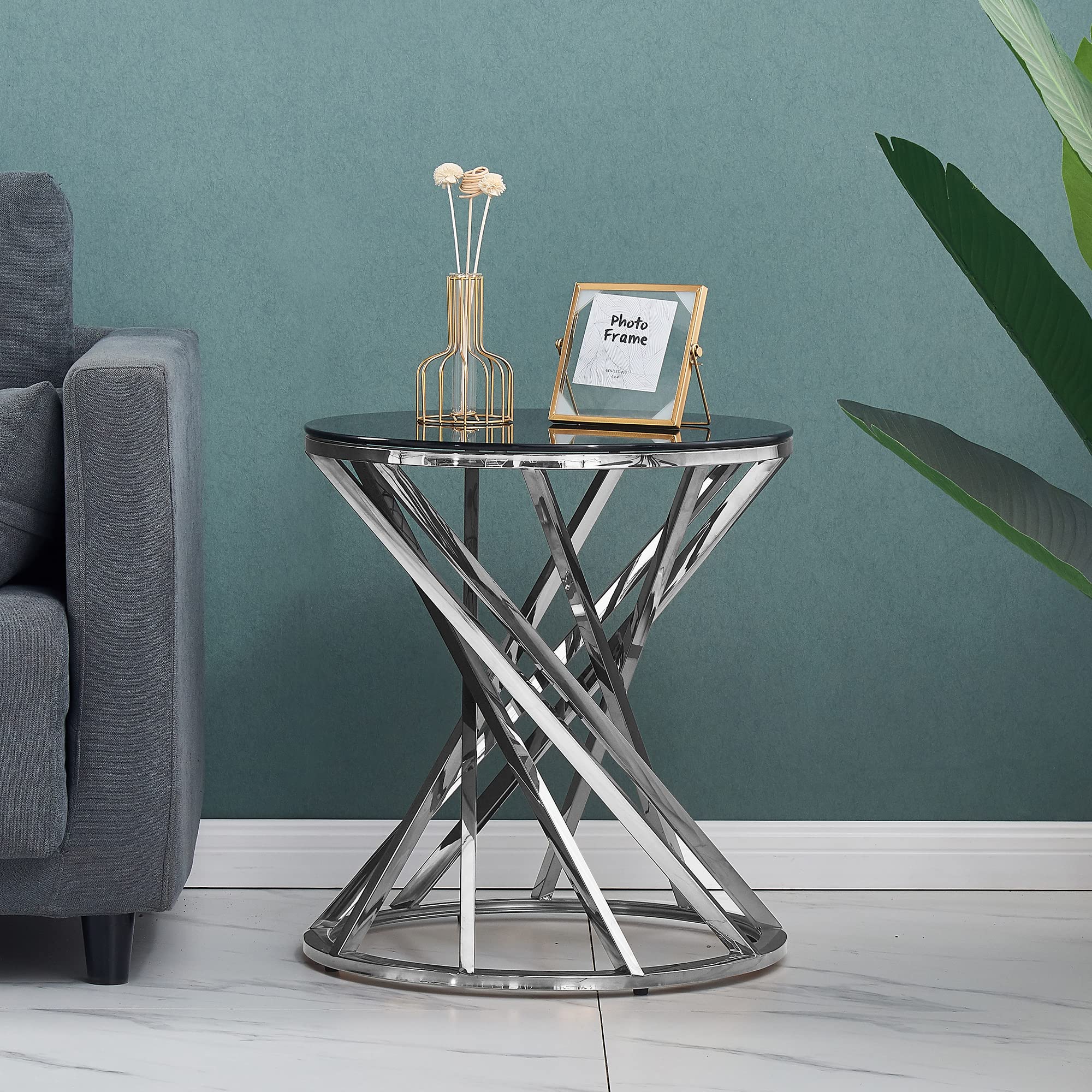 Modern Round Glass Side Table - 19.5
