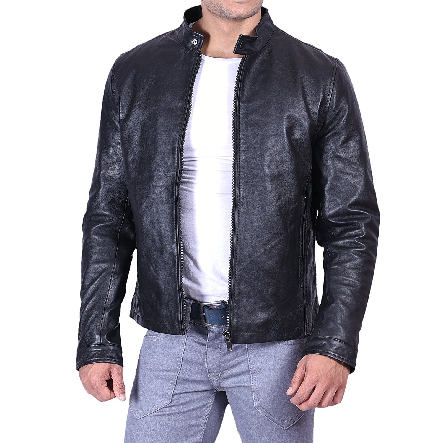 SID Men's Genuine Leather Biker Jacket - Stylish Casual Wear for Motorcycle Riding & Everyday Outfits